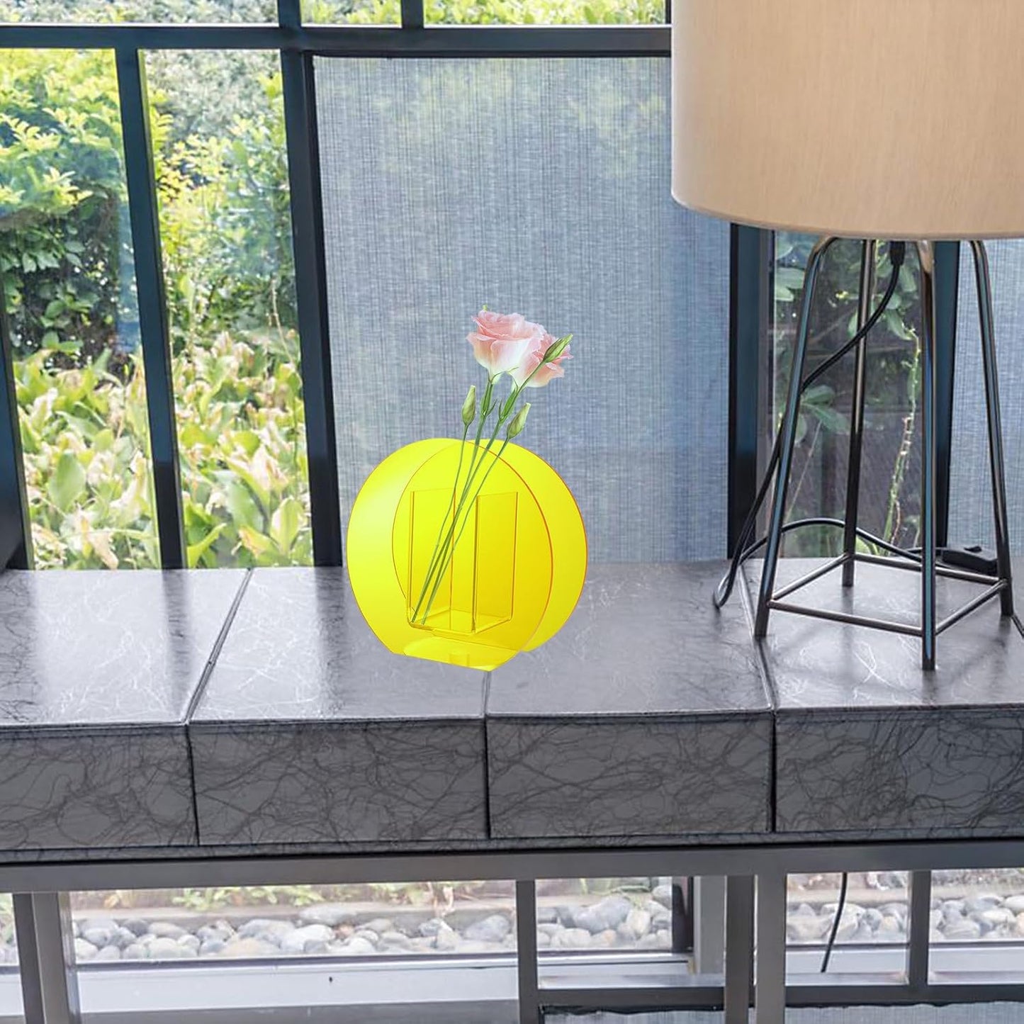 FAVOMOTO Acrylic Hydroponic Plant Vase Nordic Geometric Flower Arrangement Bottle Round Warm Orange Home Office Decor