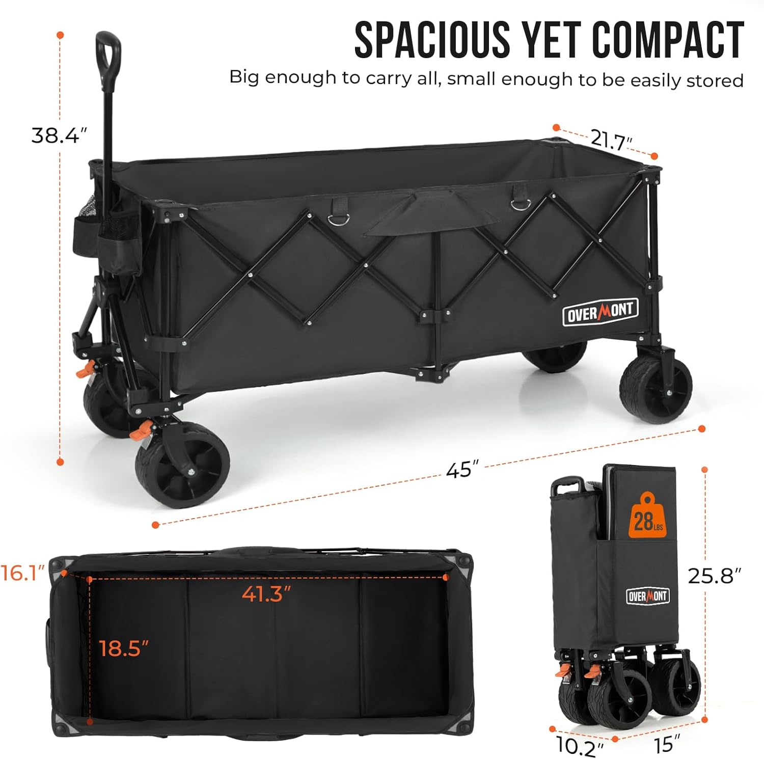 Overmont 45'' Collapsible Foldable Extended Wagon Cart - 300L Heavy Du
