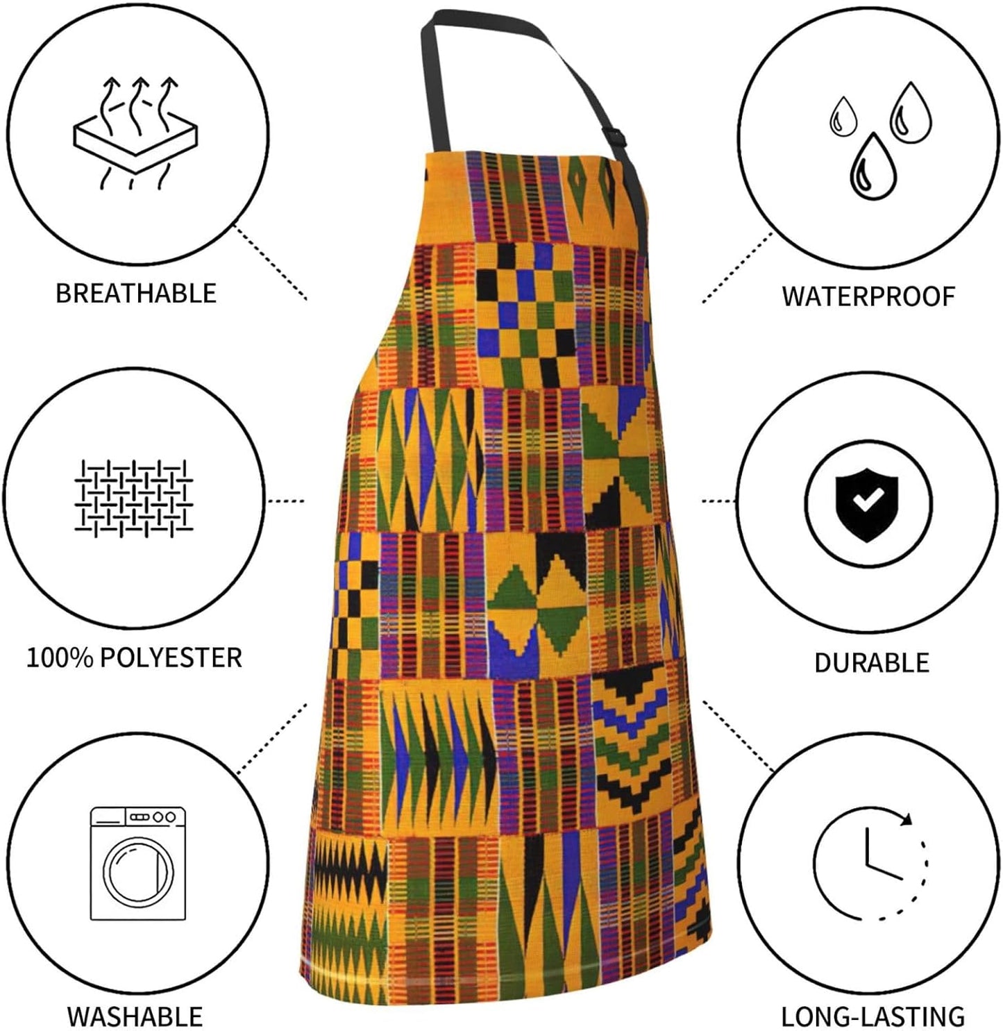 African Ethnic Pattern print Waterproof apron with pocket adjustable c