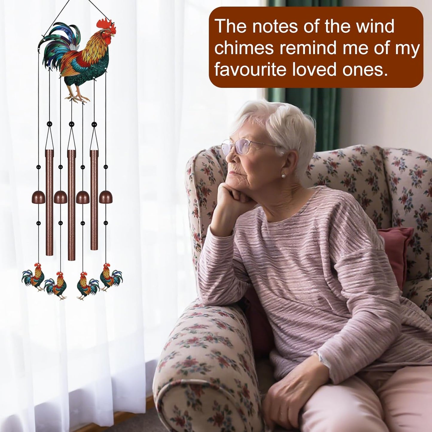 Roosters Wind Chimes for Outside,Metal Windchimes with S Hook with Pla