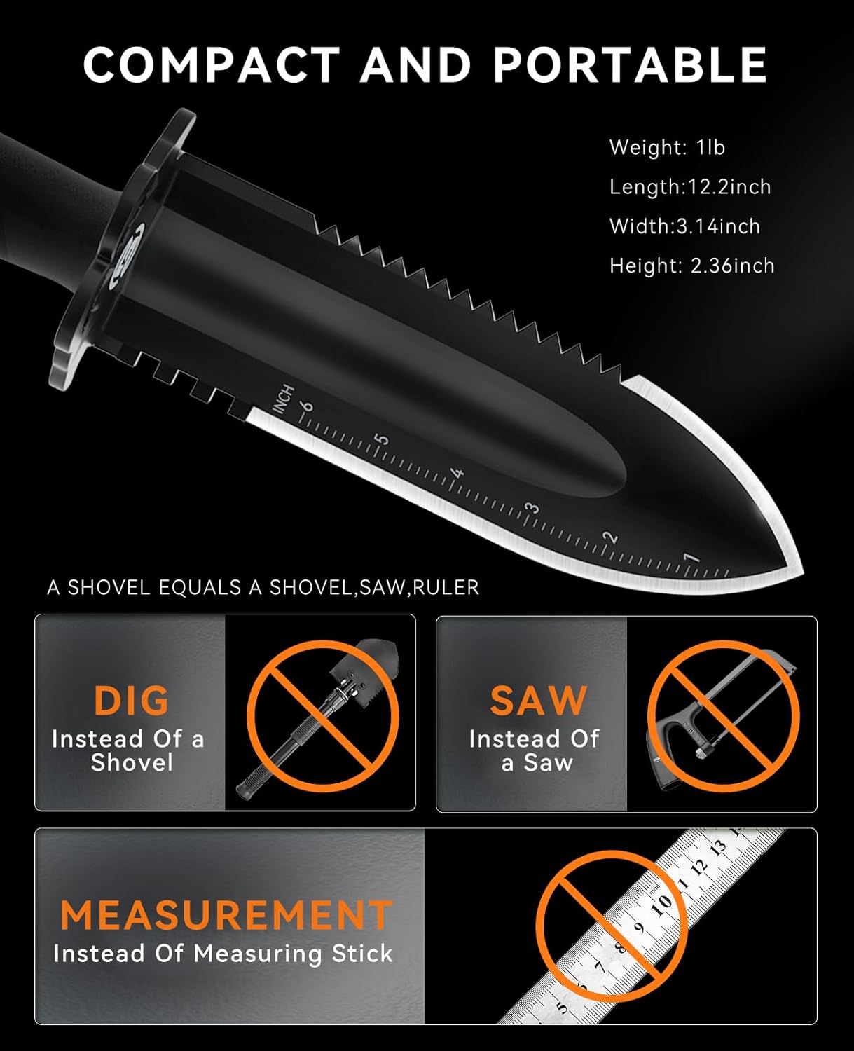 SUNPOW Metal Detector Shovel Digging Tools - Heavy Duty Double Serrate