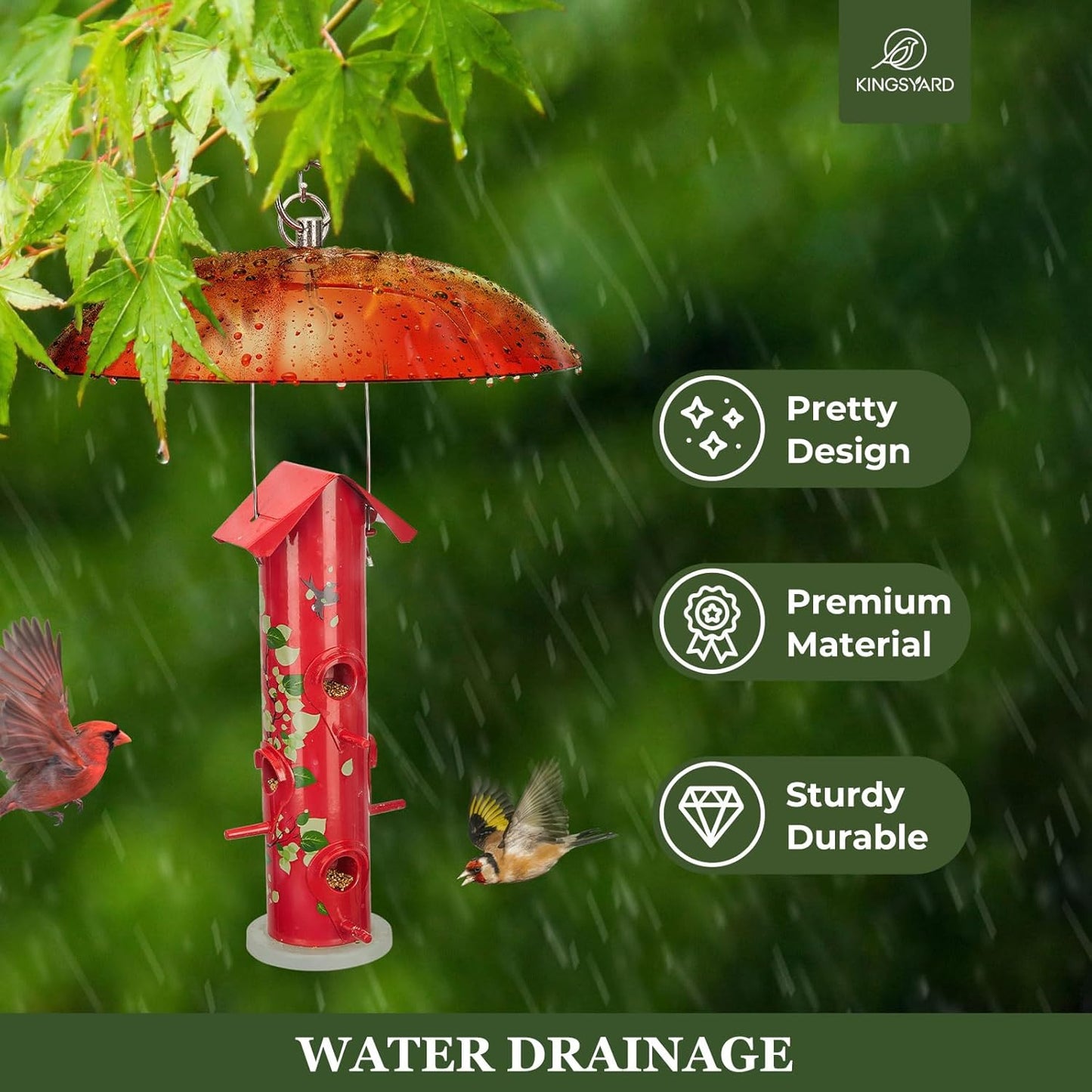 Kingsyard Plastic Weather Protective Dome Cover for Hanging Bird Feeders, Weather Guard & Easy to Clean, Red