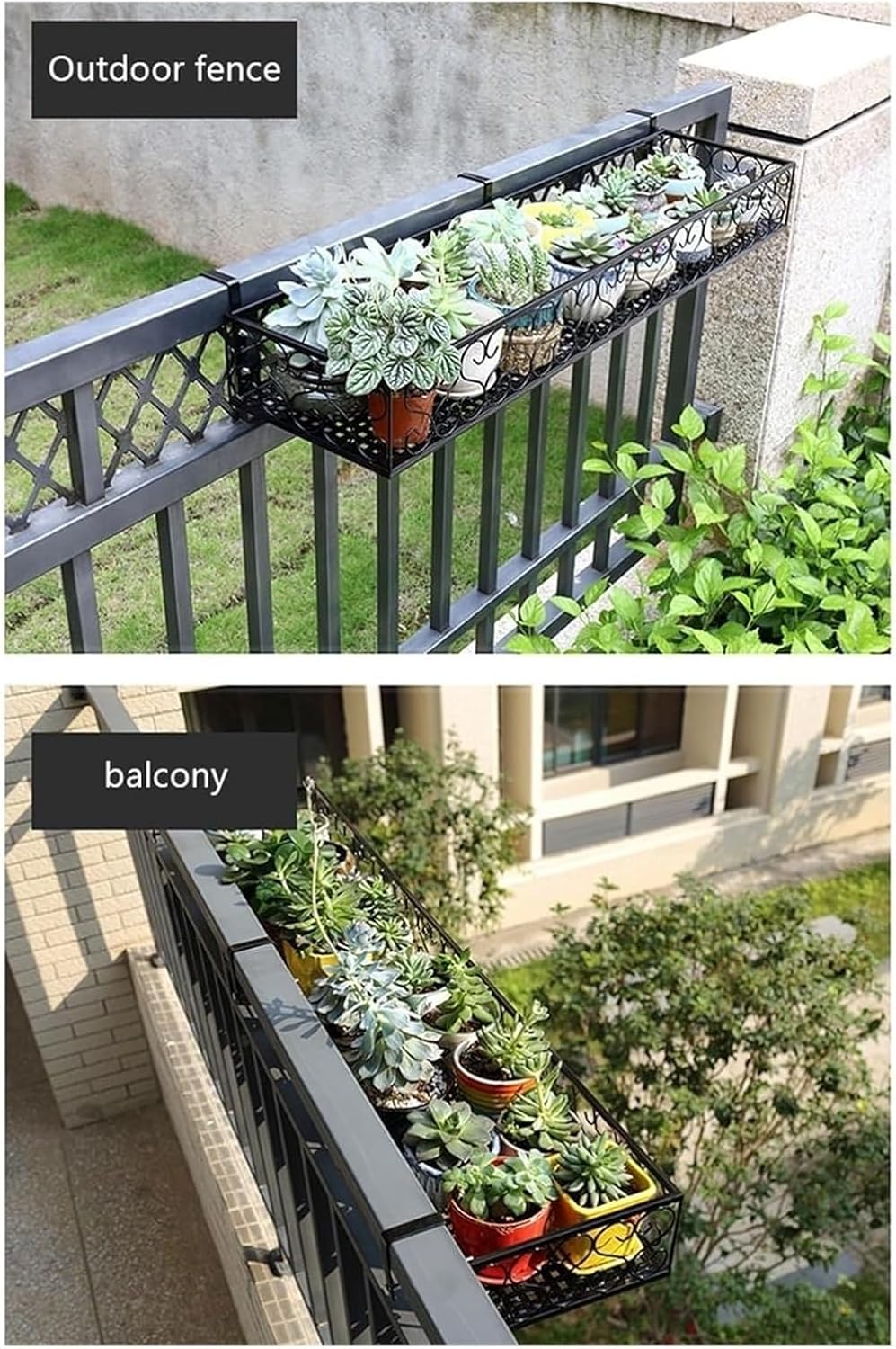 Wrought Iron Railing Planter - Space-Saving Fence Planters & Balcony Flower Stand for Succulents - 20x30x12cm Hanging Plant Shelf, Perfect Indoor/Outdoor Garden Decor