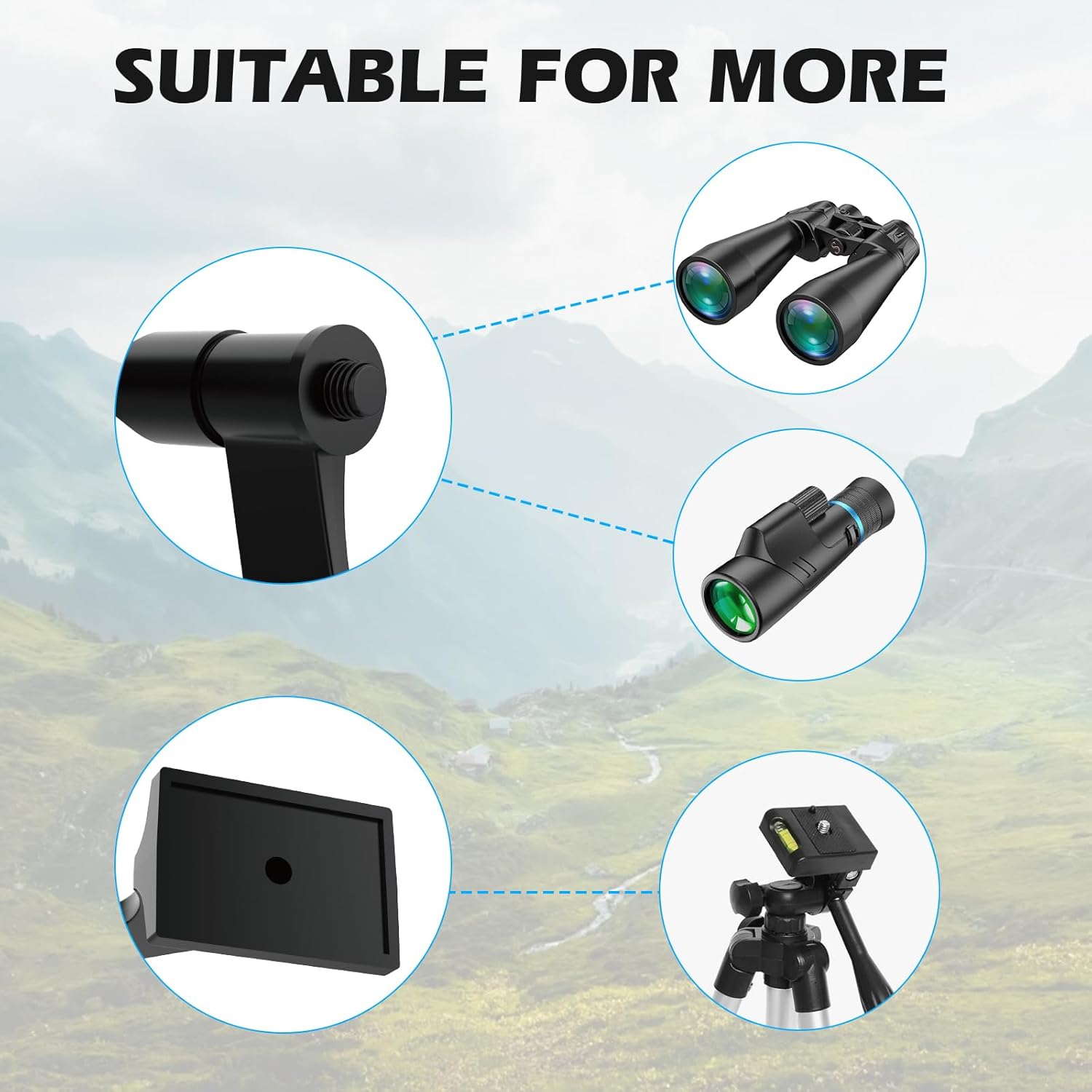 Binocular Tripod Adapter-Binocular Mount 1/4 Inch Aluminium Threading 