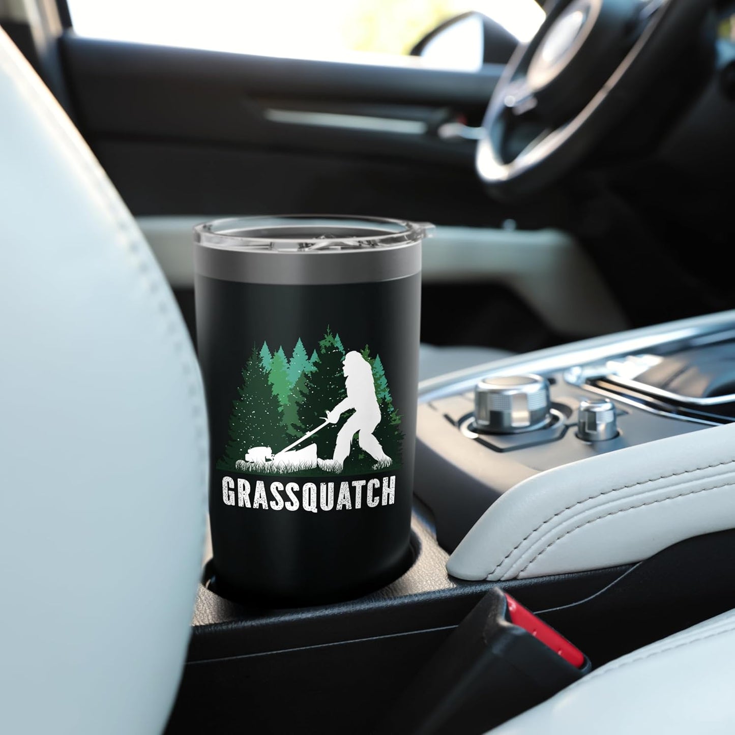 Lawn Mower Mowing Dad Landscaper Bigfoot Yeti Sasquatch Stainless Steel Insulated Tumbler