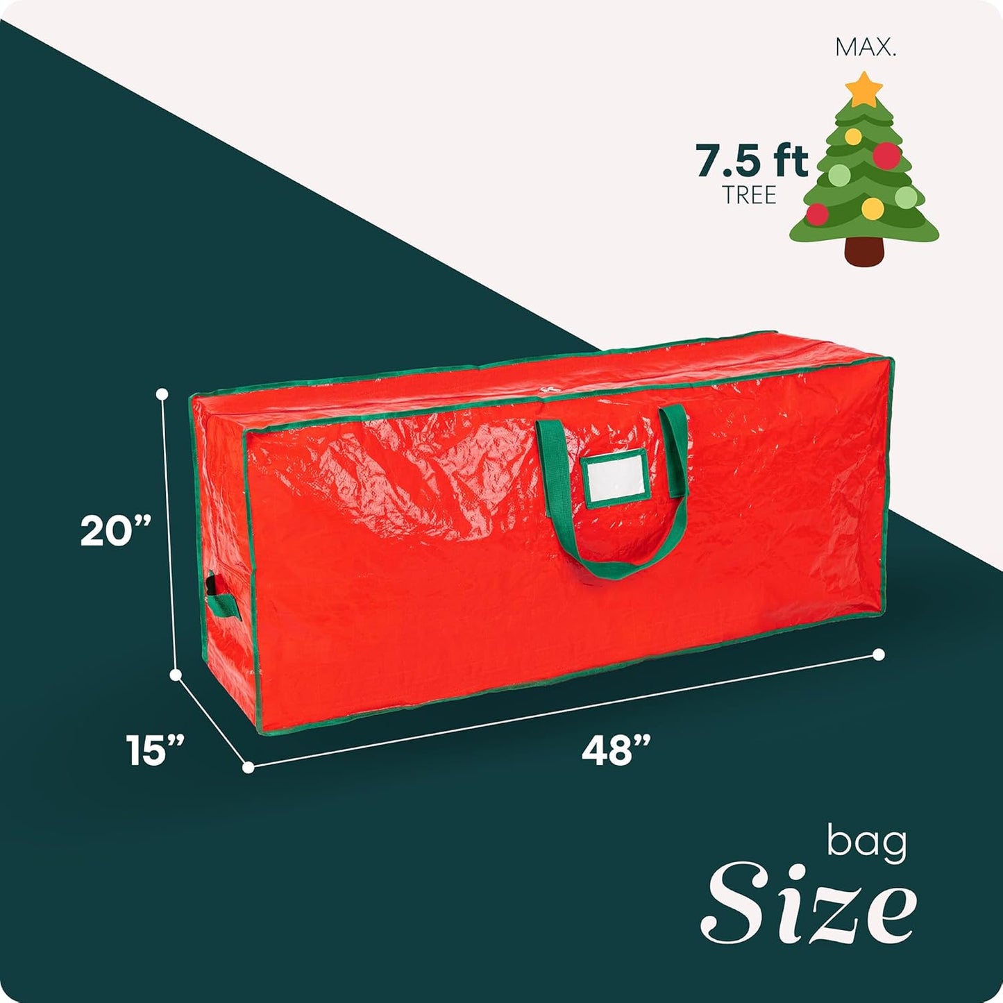 Christmas Tree Storage Bag - Stores 7.5 Foot Artificial Xmas Holiday Tree, Durable Waterproof Material, Zippered Bag, Carry Handles. Protects Against Dust, Insects and Moisture (Red)