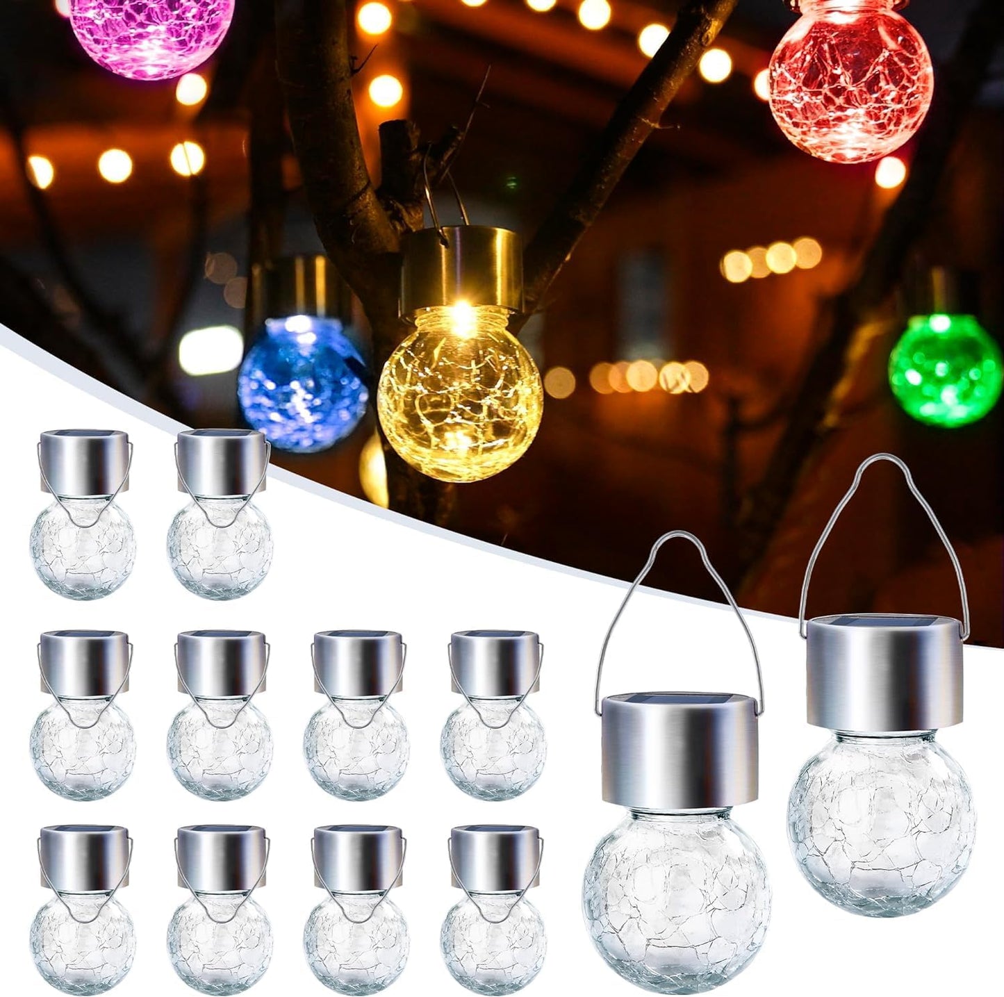 GIGALUMI Solar Lights Outdoor Waterproof, 12 Pack Solar Hanging Lights