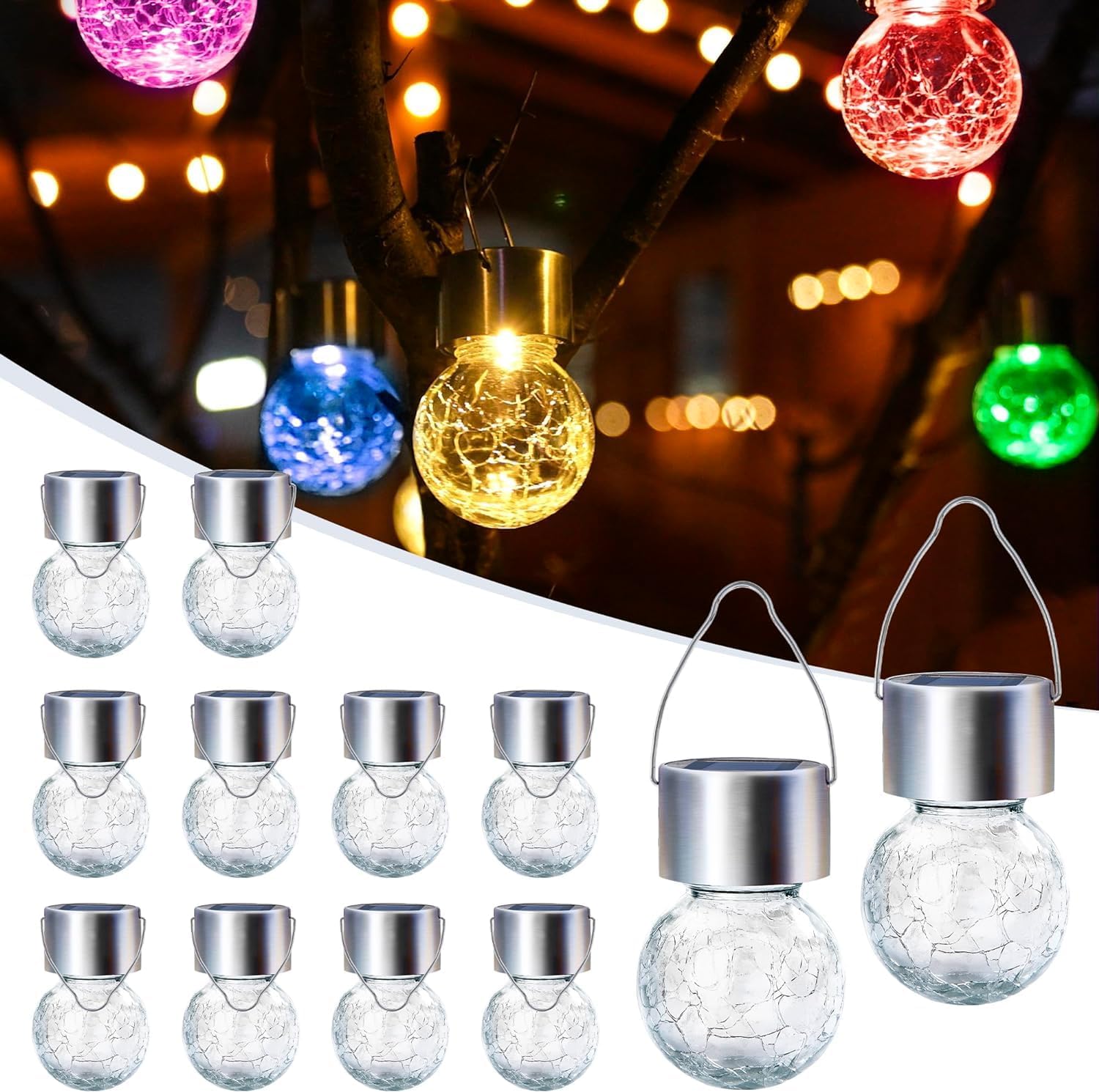 GIGALUMI Solar Lights Outdoor Waterproof, 12 Pack Solar Hanging Lights