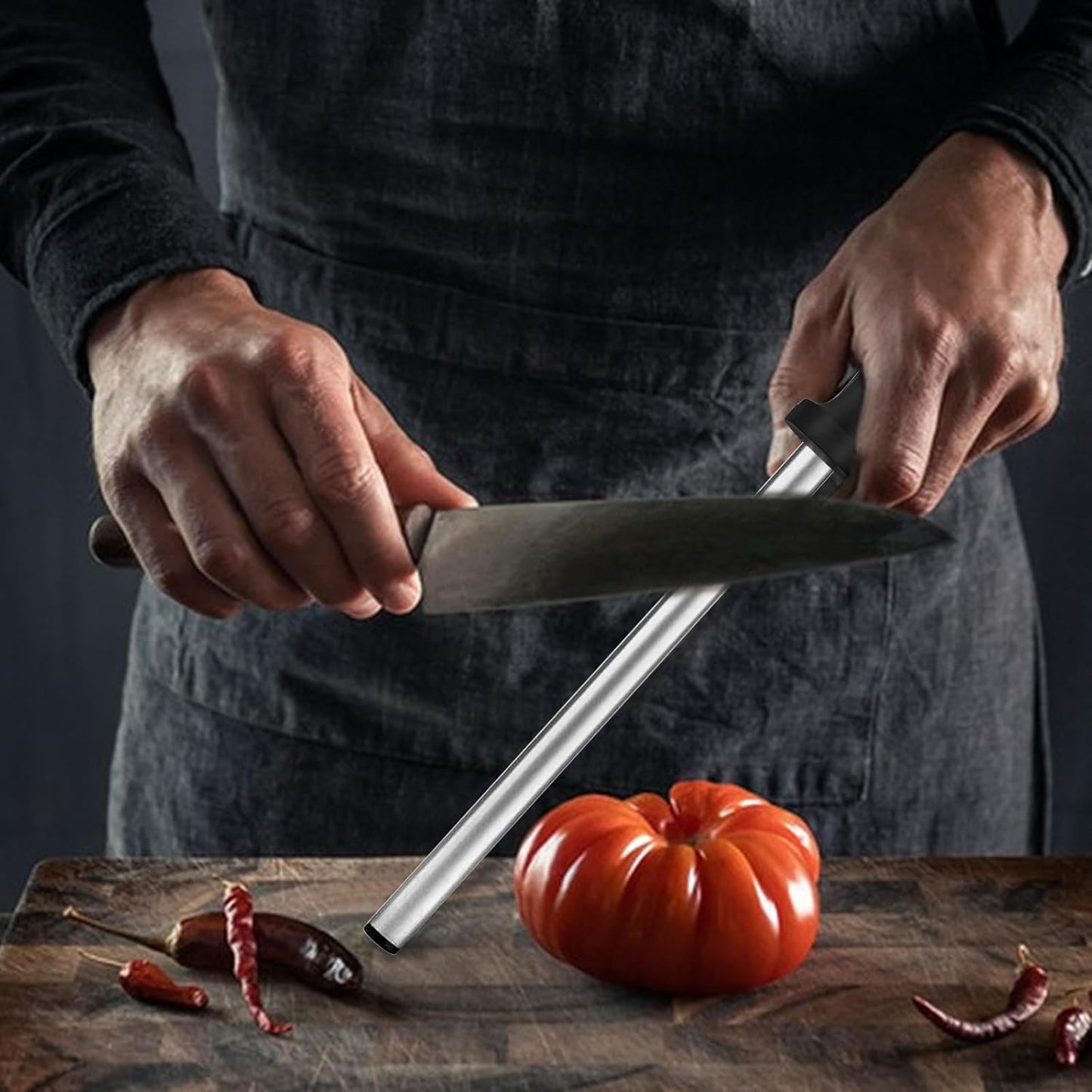 12 Inch Diamond Honing Steel,Professional Knife Sharpener Rod, Kitchen Knife Sharpening Rod & Tungsten Carbide Sharpener for Honing Knife Blades, Chef Knives, Pruning Shears, Garden Tools