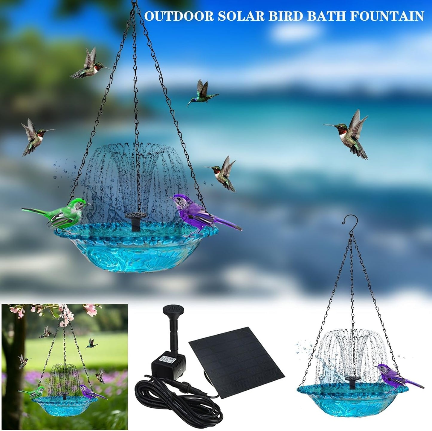 Decorative Solar Power Bird Bath Bowl for Garden Yard Balcony Birdwatc