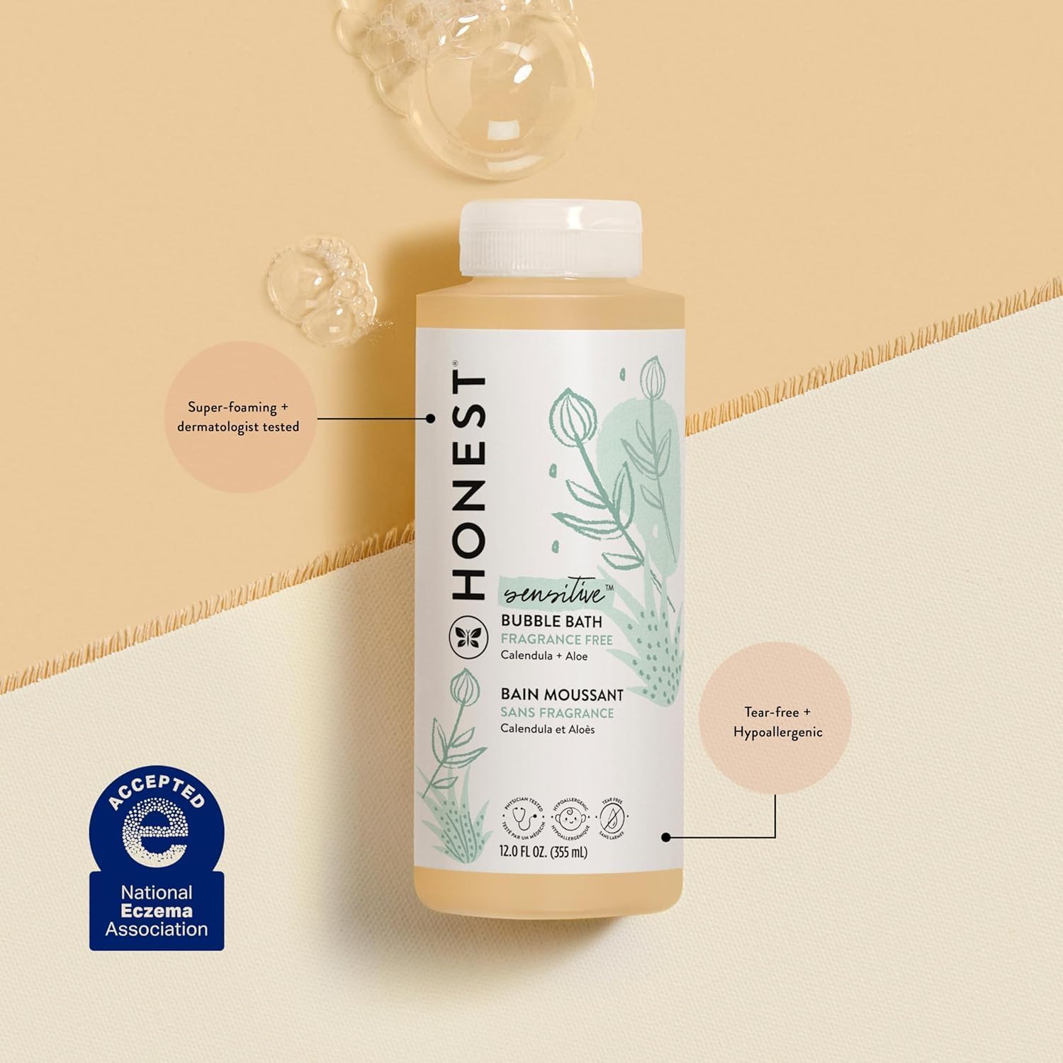 The Honest Company Foaming Bubble Bath Gentle for Baby, Naturally Deri