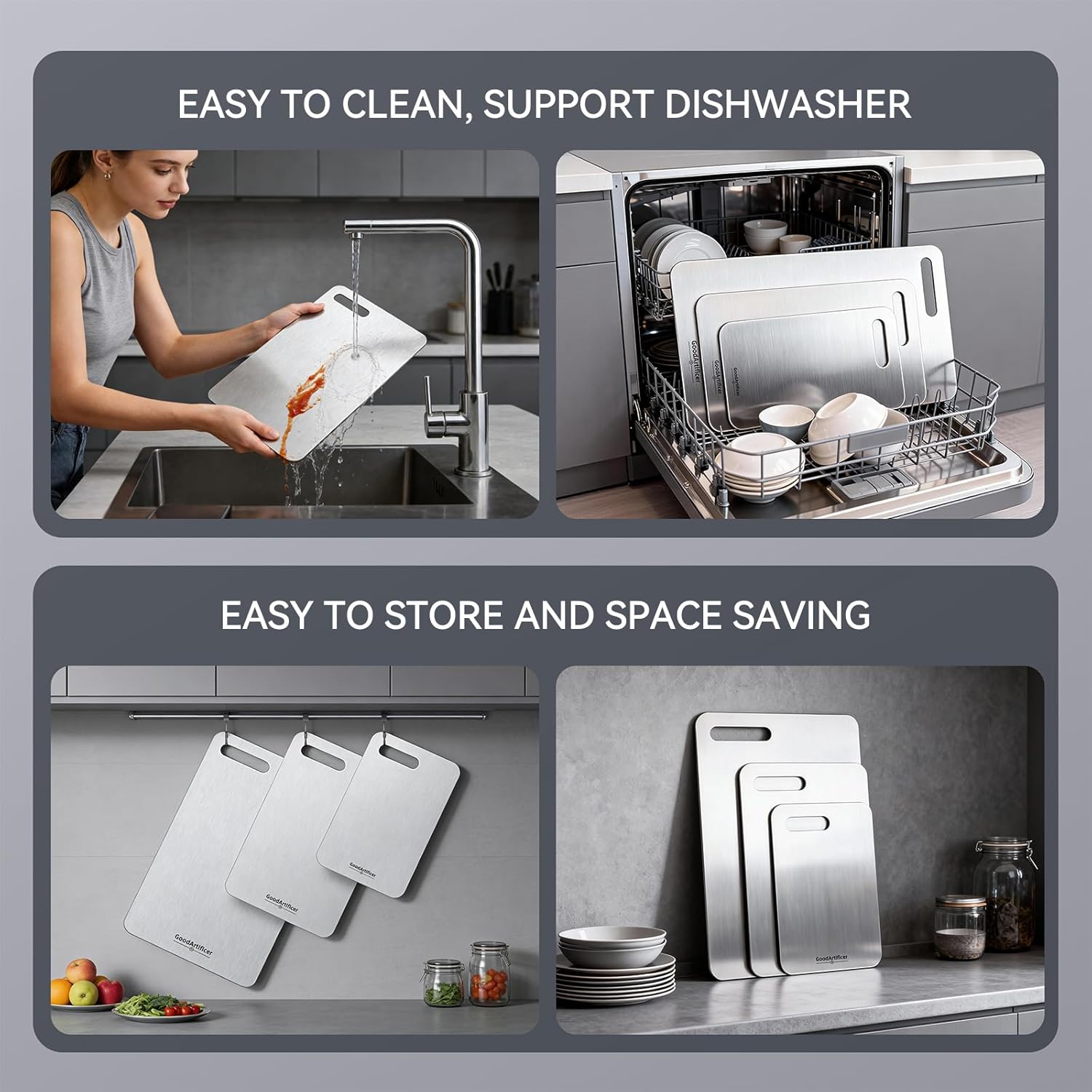 Titanium Cutting Boards Set of 3, 100% Pure Titanium Kitchen Cutting B