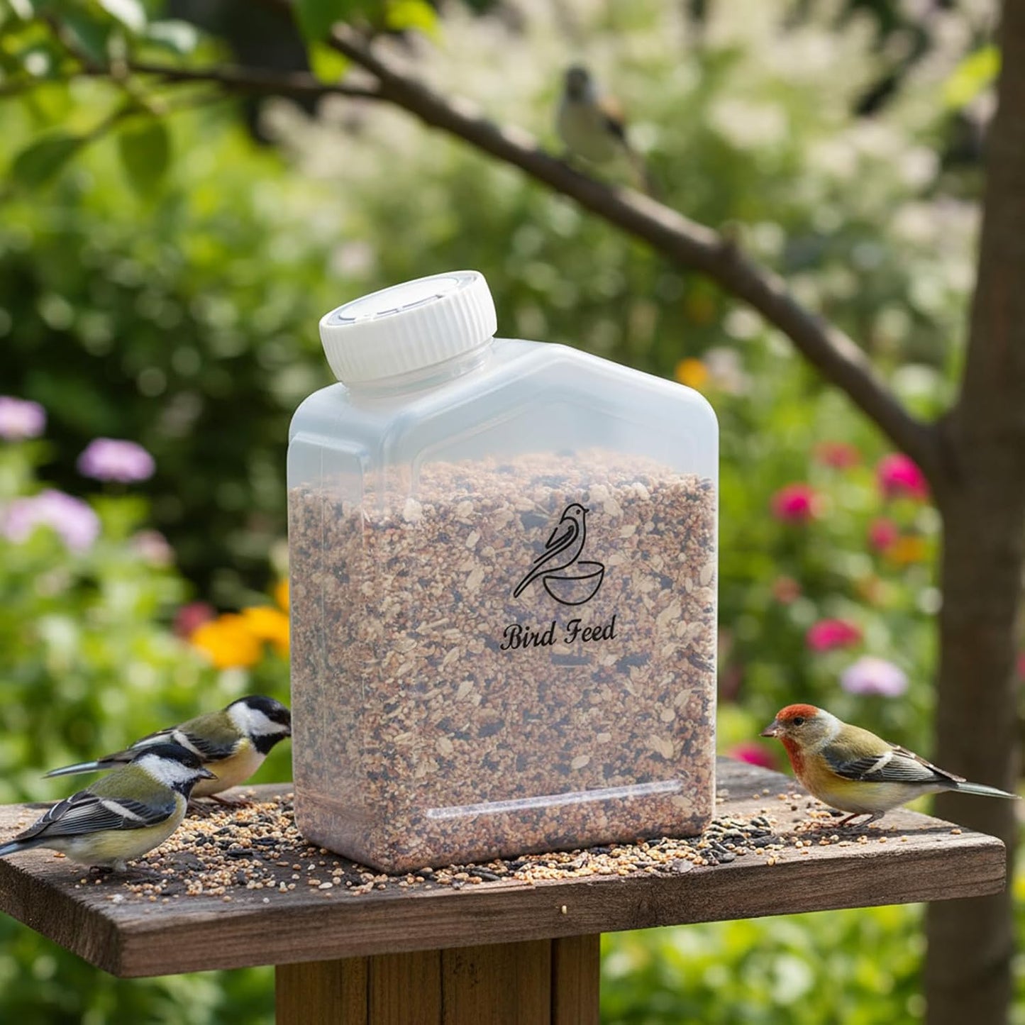 Bird Seed Storage Container,1.8L Bird Food Container,Plastic Wild Bird Seeds Dispenser for Storing Sunflower Seed,BPA Free (Clear)