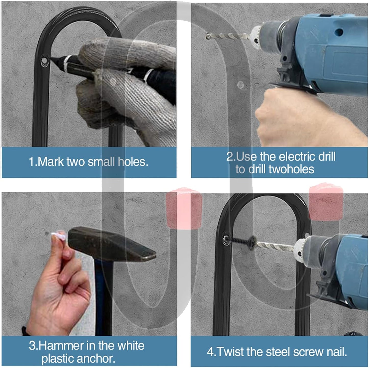4 Packs Heavy Duty Pool Pole Hangers Metal Wall Mount J Hooks with Screws Black Storage Organization Double Hooks for Swimming Pool Accessories Garden Tools