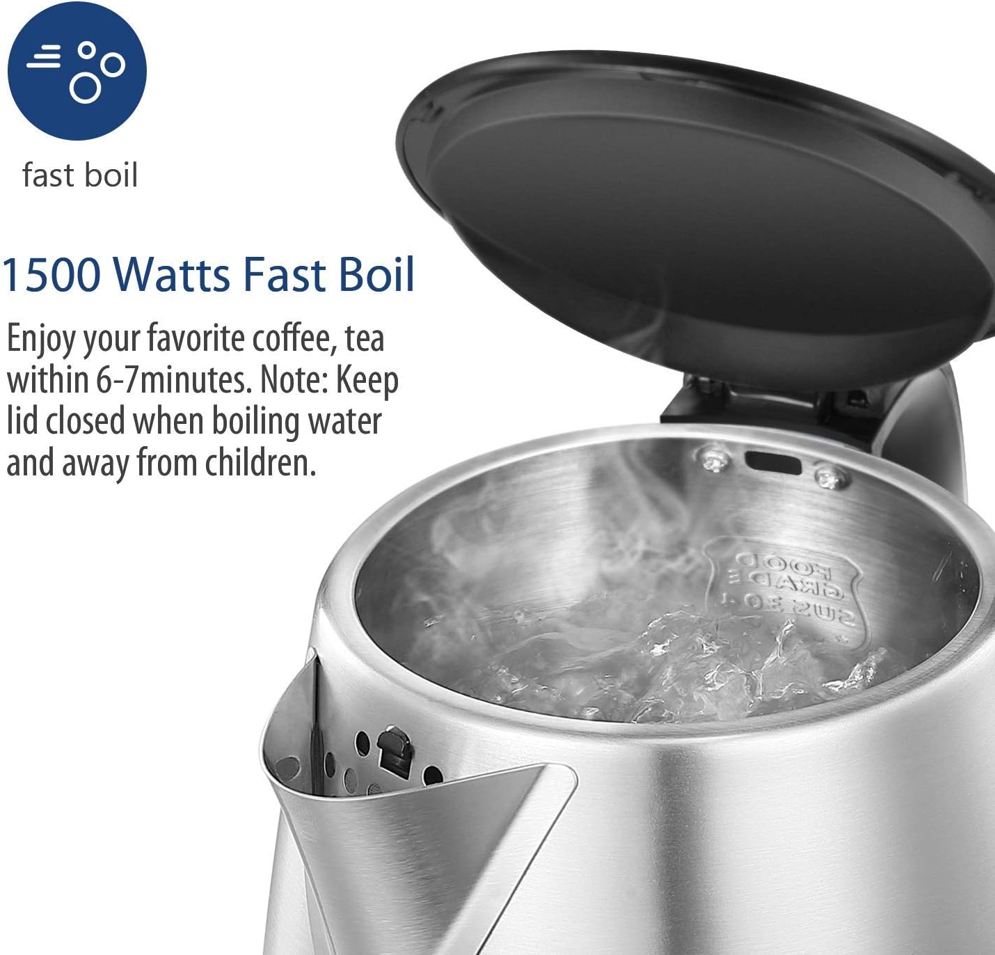 COMFEE' 1.7L Stainless Steel Electric Tea Kettle, BPA-Free Hot Water K