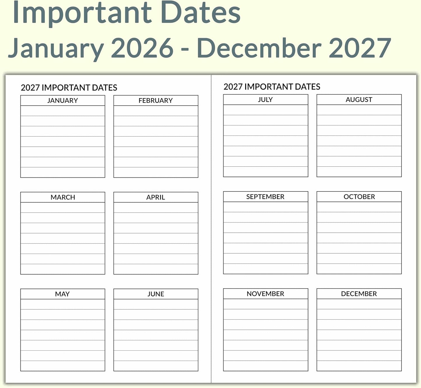 A5 Calendar Planner Jan 2026 - Dec 2027, Travelers Notebook Inserts fo