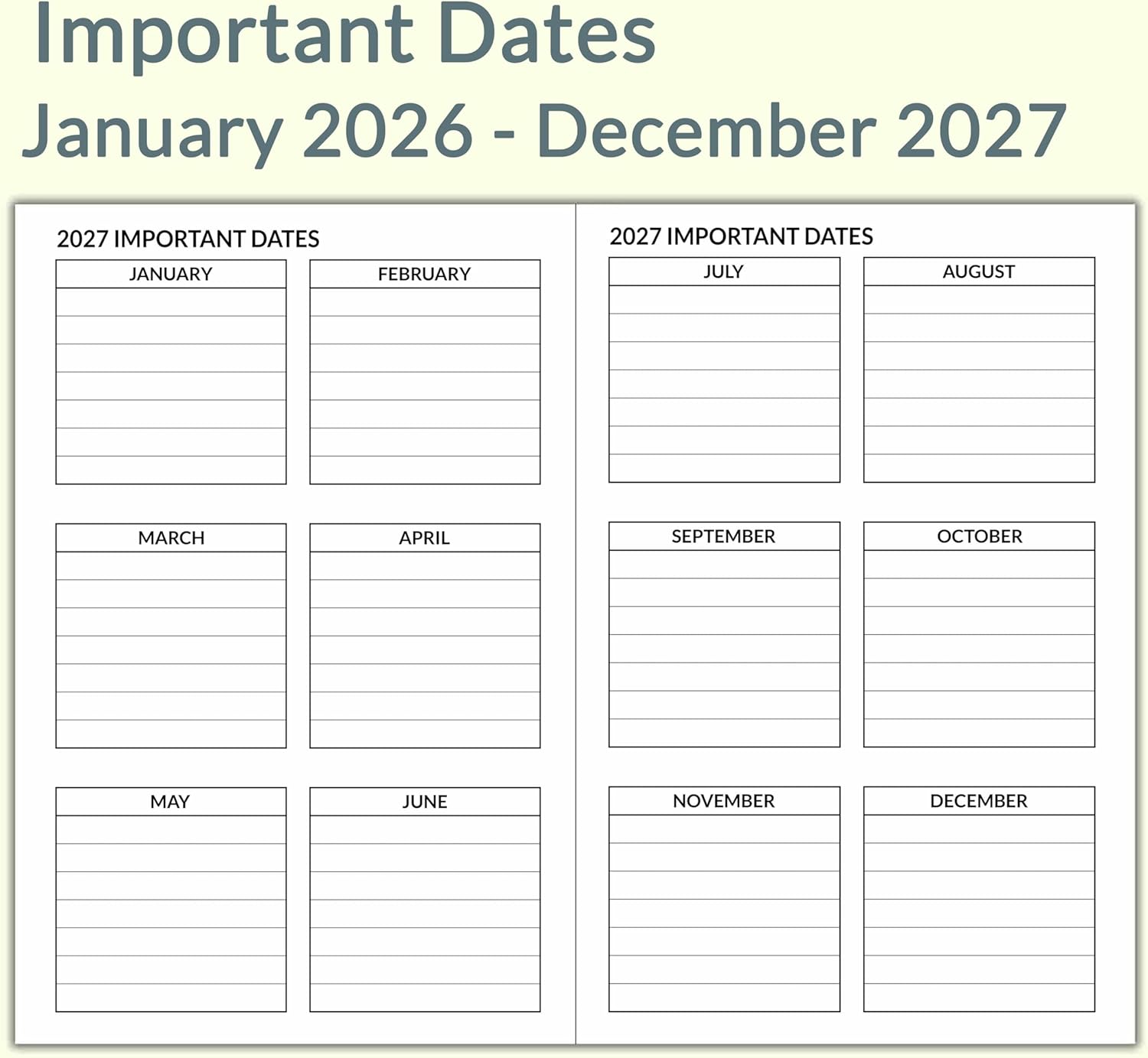 A5 Calendar Planner Jan 2026 - Dec 2027, Travelers Notebook Inserts fo