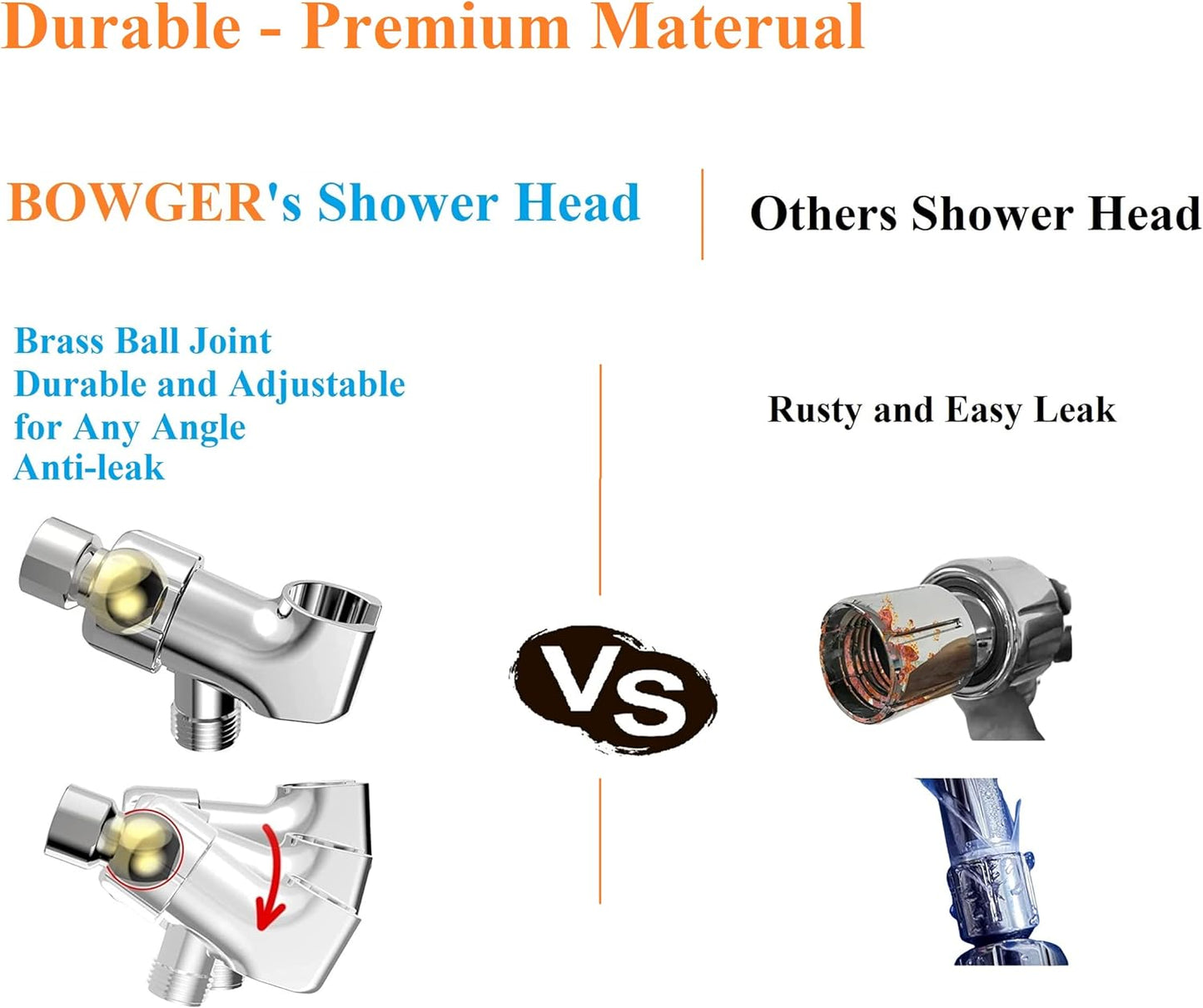 Shower Head with Handheld High Pressure-Full Body Coverage Powerful Rain Showerhead Extra 60" Long Hose and Adjustable Brass Joint Holder- The Perfect Detachable Heads for Bathroom Upgrade