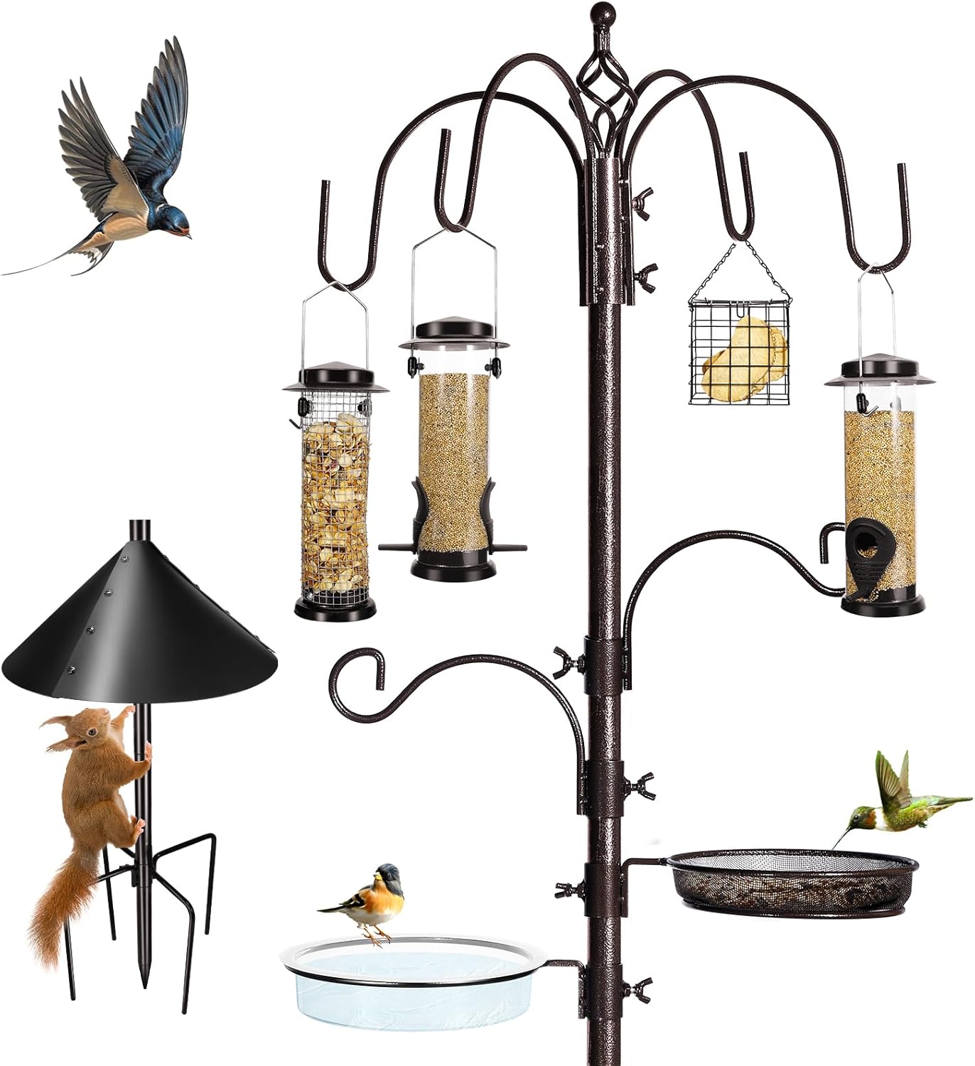 6-Hook Bird Feeding Station Kit Wild Bird Feeder Stand Pole, Multi-Fee