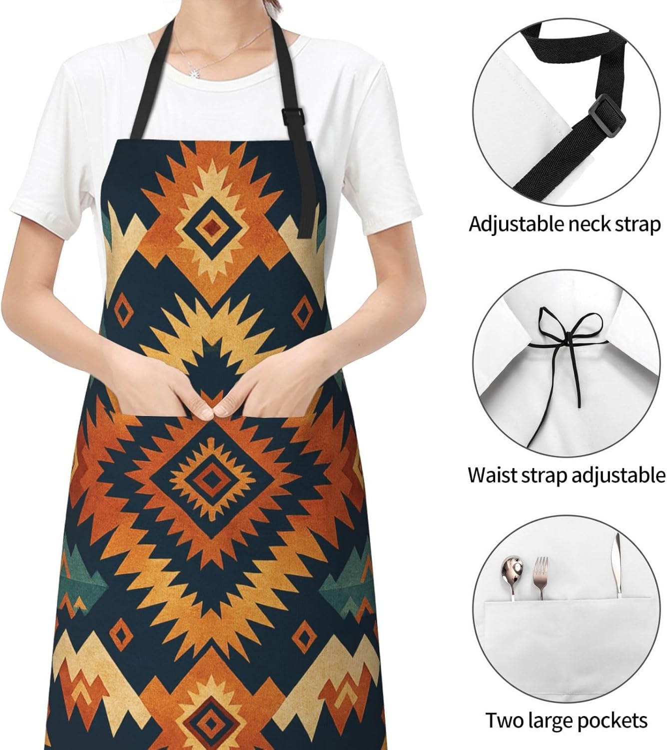 YANYU Geometric Tribes Print 28x33 In Kitchen Apron Stylish Chef Apron with Pockets for Cooking Baking Painting