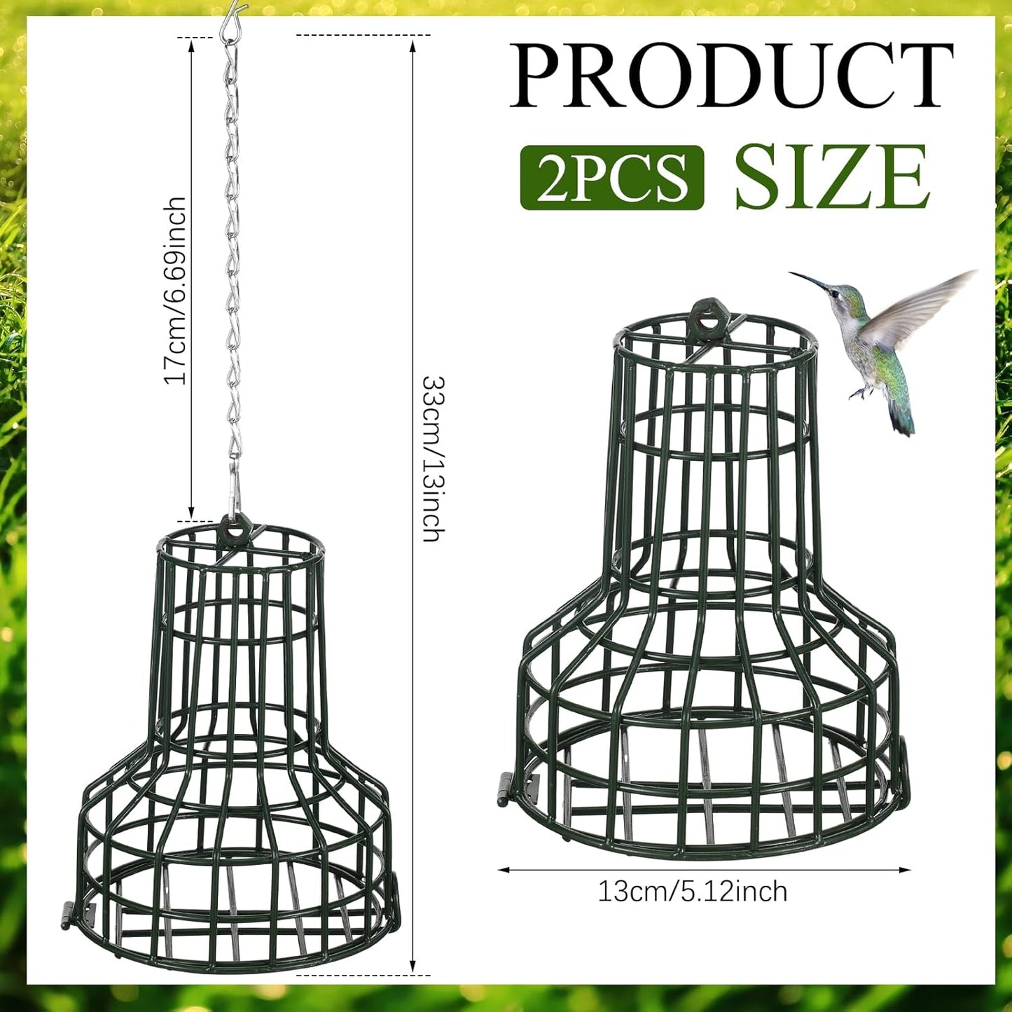 2 Pcs Bird Seed Bell Wild Bird Feeder S-8 Seed Cake Bell Feeders Outdoor Garden Cages Hanger with Stainless Steel Chain for Outside