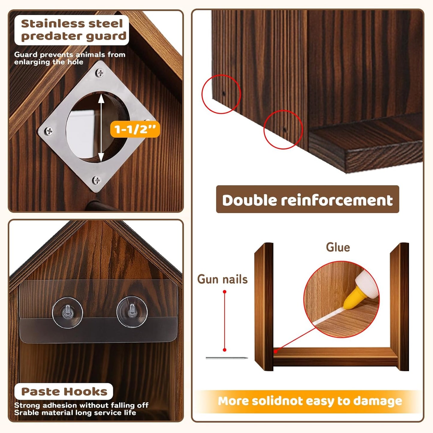 Window Bird Houses for Outside with Stainless Steel Guard, Birdhouse C