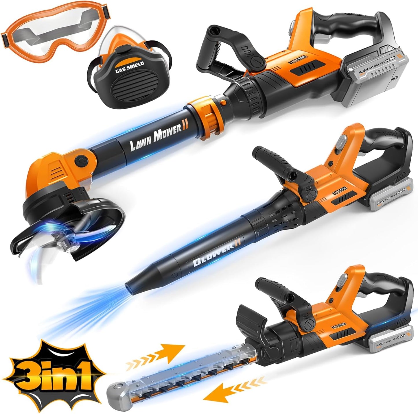 3-IN-1 Kids Garden Tools with Lights and Sounds, Weed Wacker Toy, Leaf