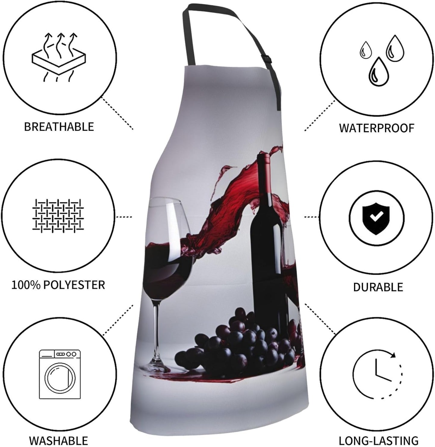 Red Wine print Waterproof apron with pocket adjustable cooking apron for adult kitchen bibs to bake