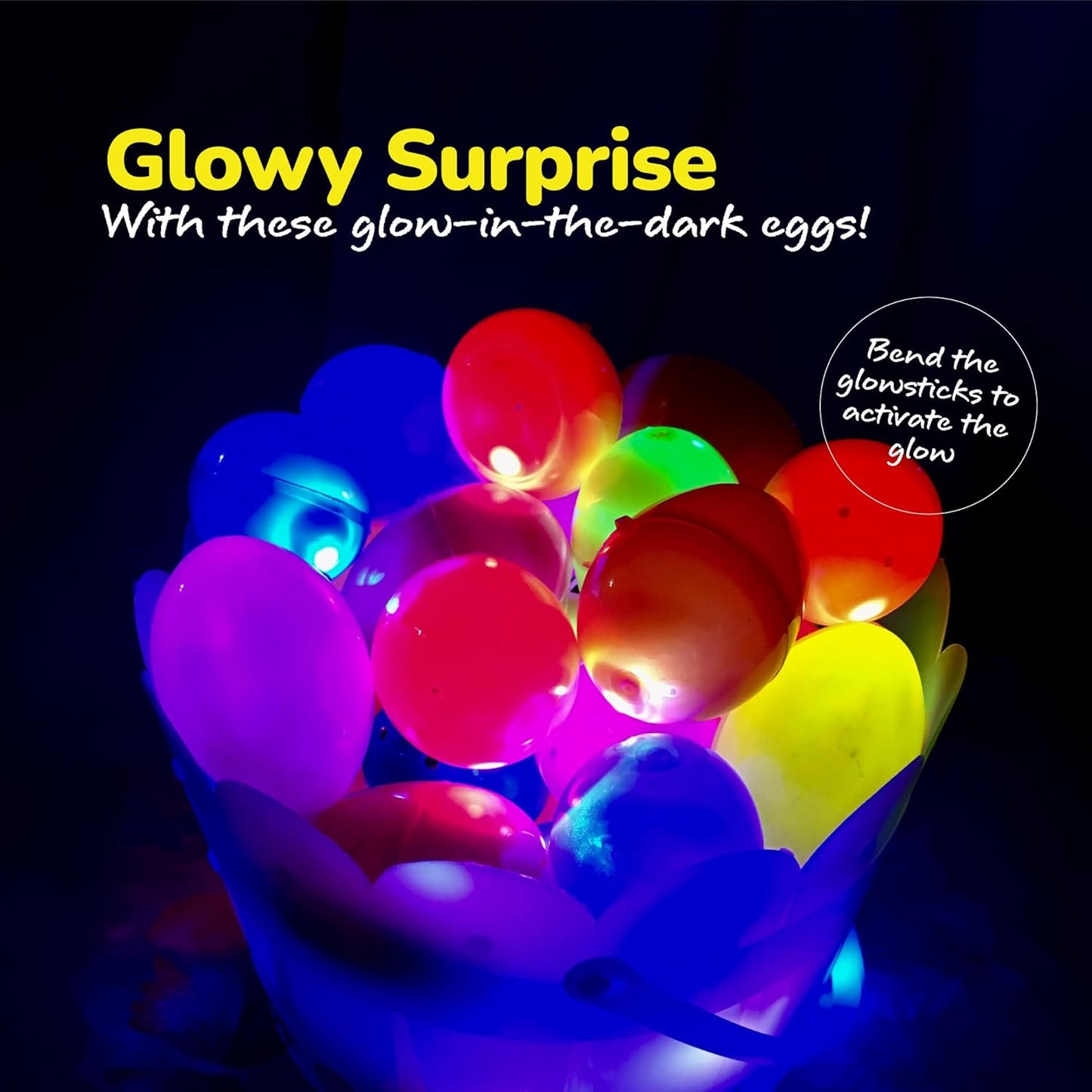 ArtCreativity Glow in the Dark Easter Eggs Set - 102 Eggs and 144 Glowsticks - Multiple Colors for a Glowing Spectacle - Unique Easter Egg Hunt Supplies - Glow in the Dark Party Favors