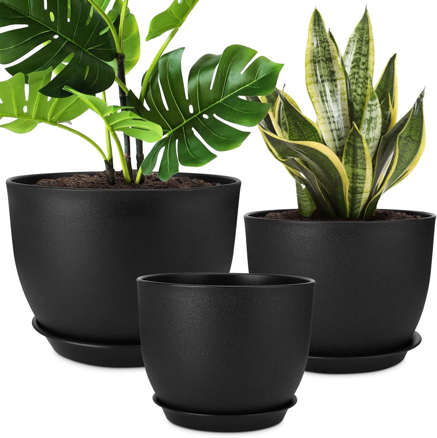 Plant Pots 12/10/9 inch Set of 3, Flower Pots with Multi Mesh Drainage