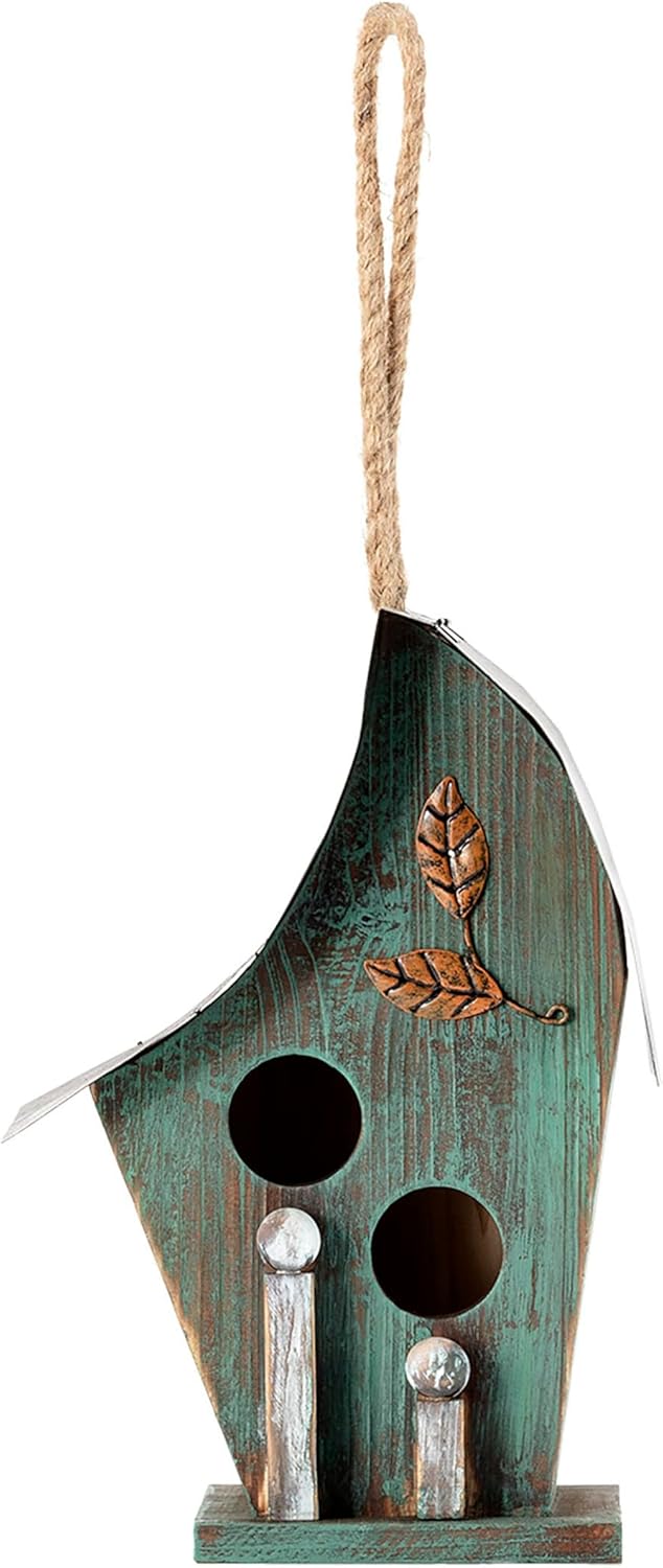 Alpine Corporation 12" Tall Outdoor Hanging Wooden Birdhouse, Turquoise