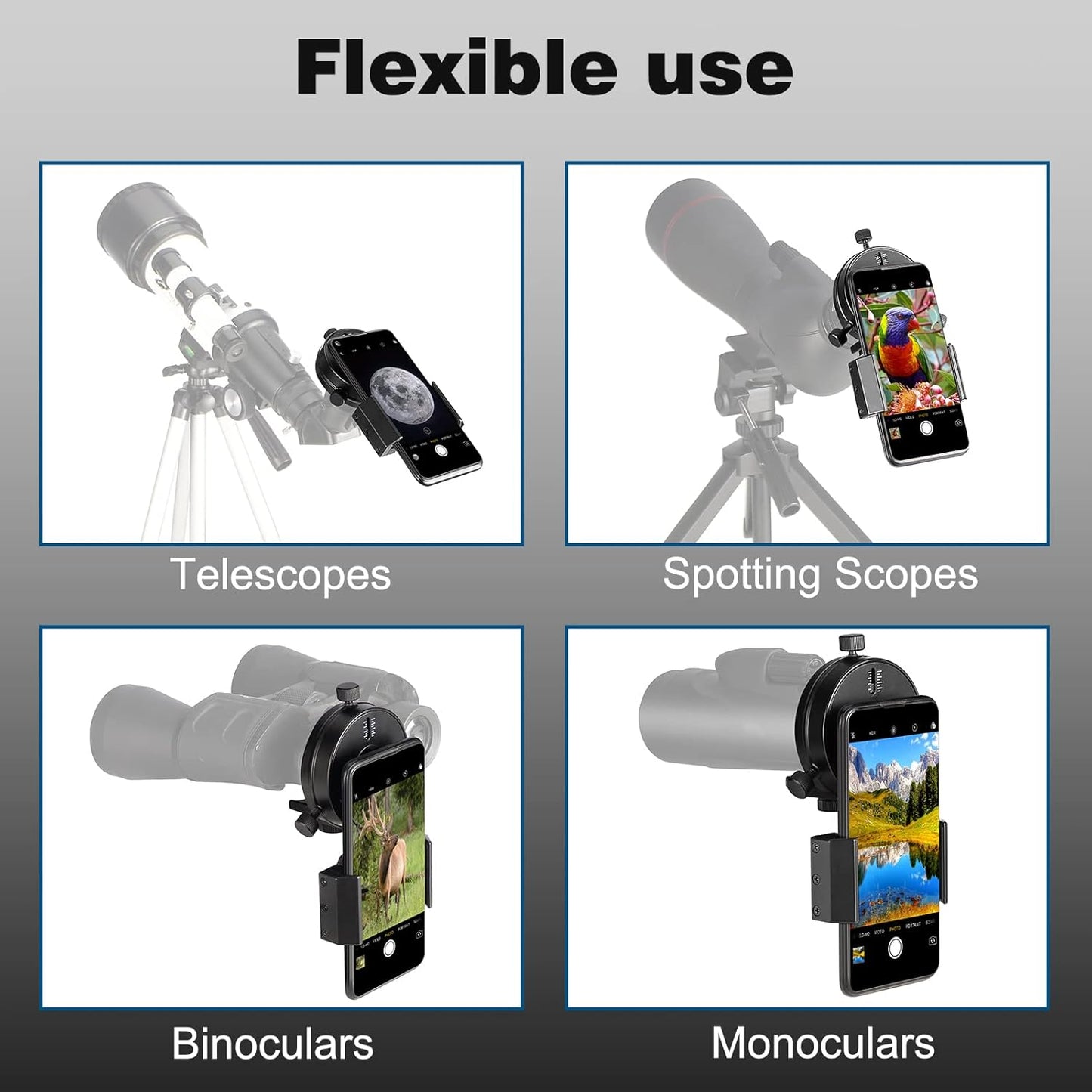 Smartphone Scope Adapter- Phone Mount Working with Spotting Scopes& Bi