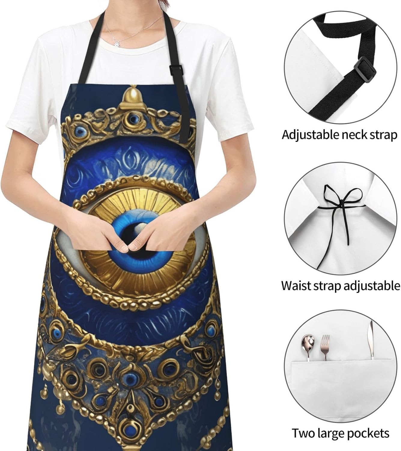 YANYU Evil eye Print 28x33 In Kitchen Apron Stylish Chef Apron with Pockets for Cooking Baking Painting
