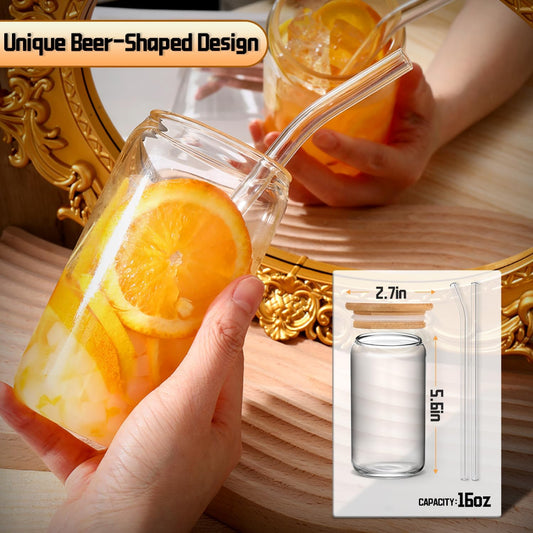 DWTS DANWEITESI Glass Cups with Lids and Straws 4 pcs,16oz Drinking Gl