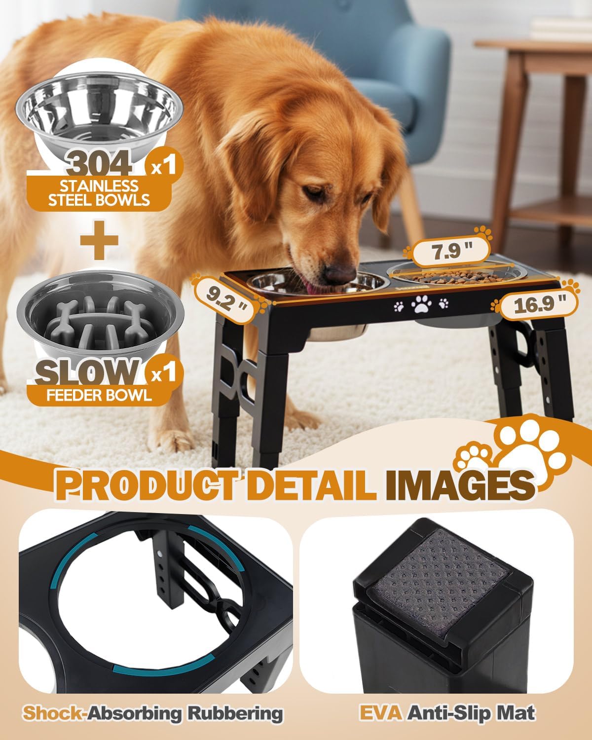 Elevated Dog Bowls for Medium Size Dogs, Non-Slip Dog Feeder with 1*St