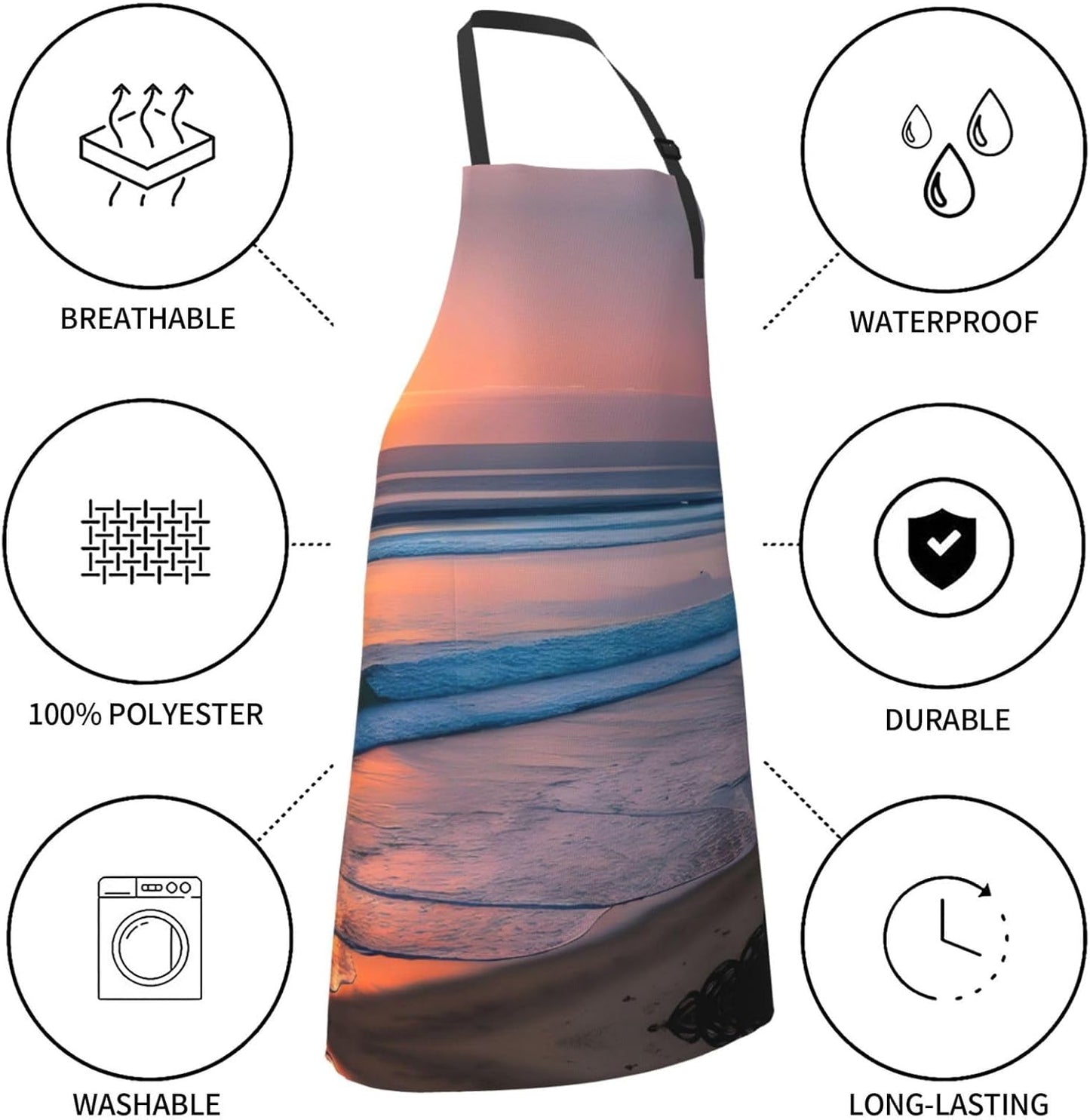 Sunset beach print Waterproof chef's apron with pocket apron for kitchen cooking baking barbecue and gardening