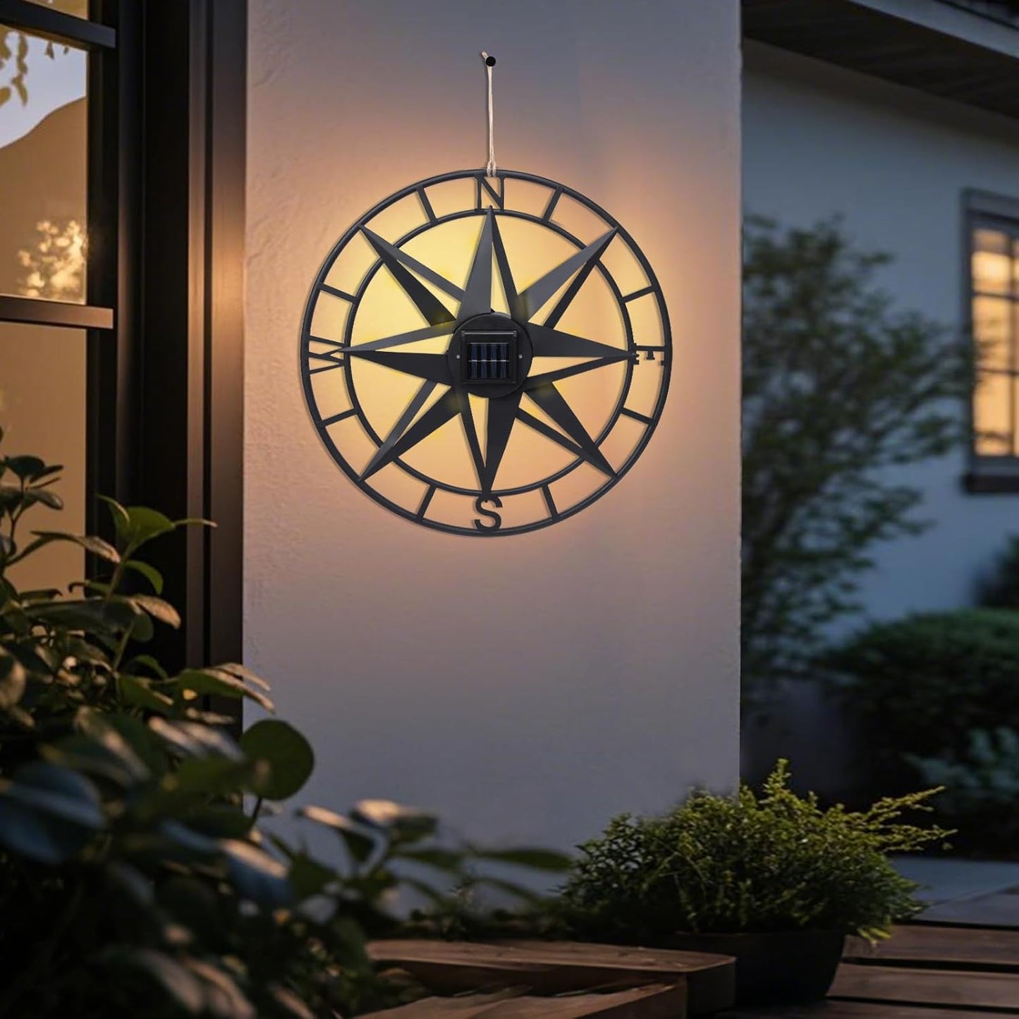 MUMTOP Metal Compass Wall Decor, 22 Inch Nautical Wall Sculpture with Solar Lights, Hanging Art for Farmhouse Indoor or Outdoor Sign