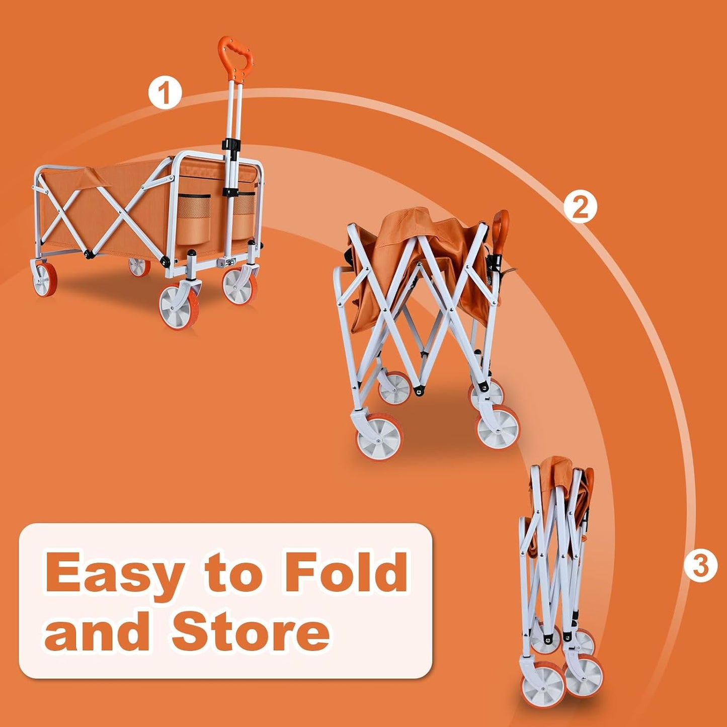 Foldable Wagons Carts with Wheels - Portable Collapsible Heavy Duty Beach Wagon, Large Capacity and Utility Lightweight Wagon Cart for Outdoor Garden Camping Groceries Shopping Picnic Sport (Orange)