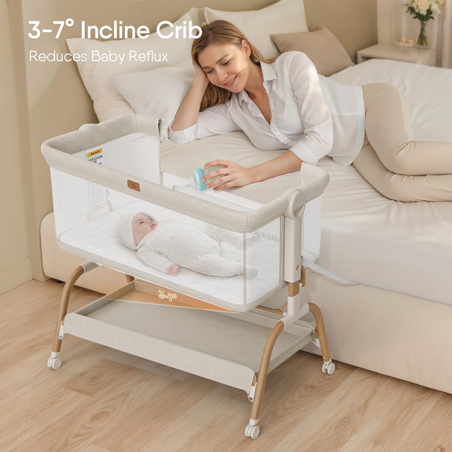 Baby Bassinet Bedside Crib, 3-in-1 Baby Bassinet Bedside Sleeper with 