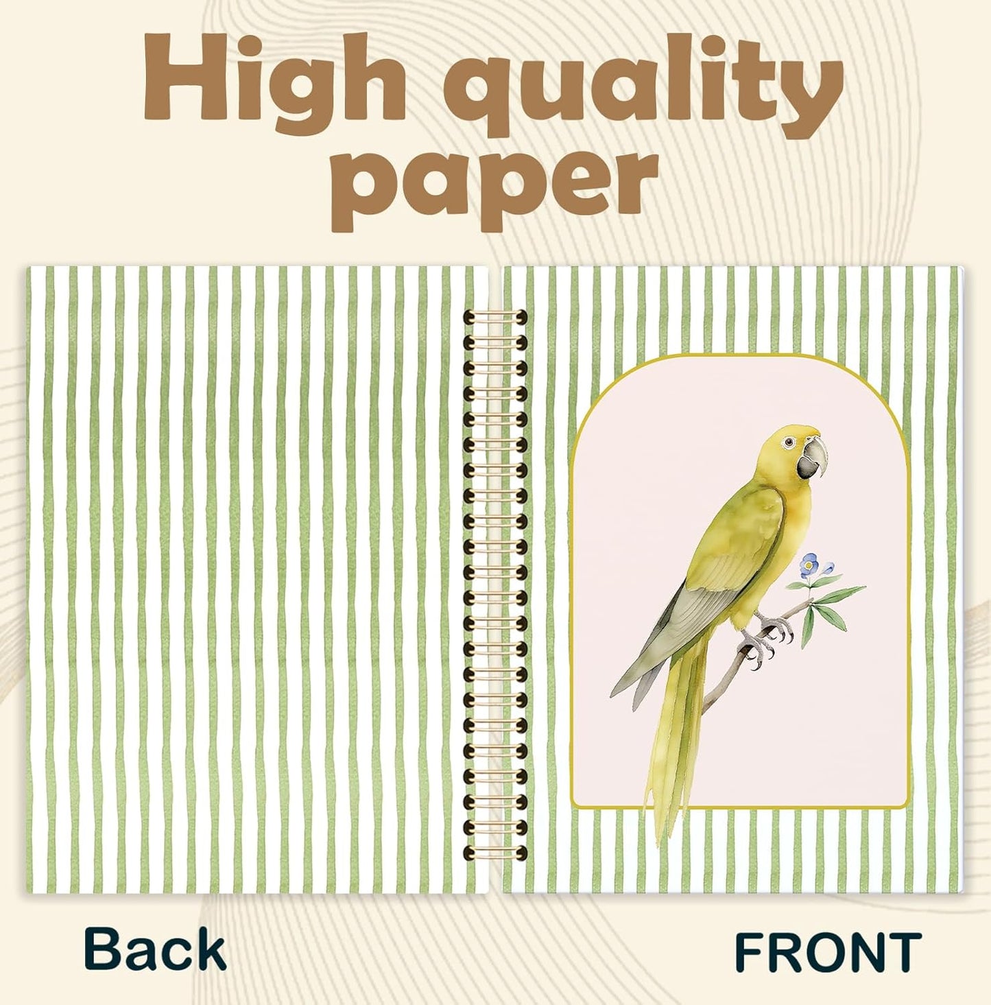 KRHFG Parrot Bird Spiral Notebook, Golden Conure Bird Watching Journal for Writing, Gifts for Bird Lovers, Striped Aesthetic Birding Notebooks for Note Taking, 5.5x8.3 Inch