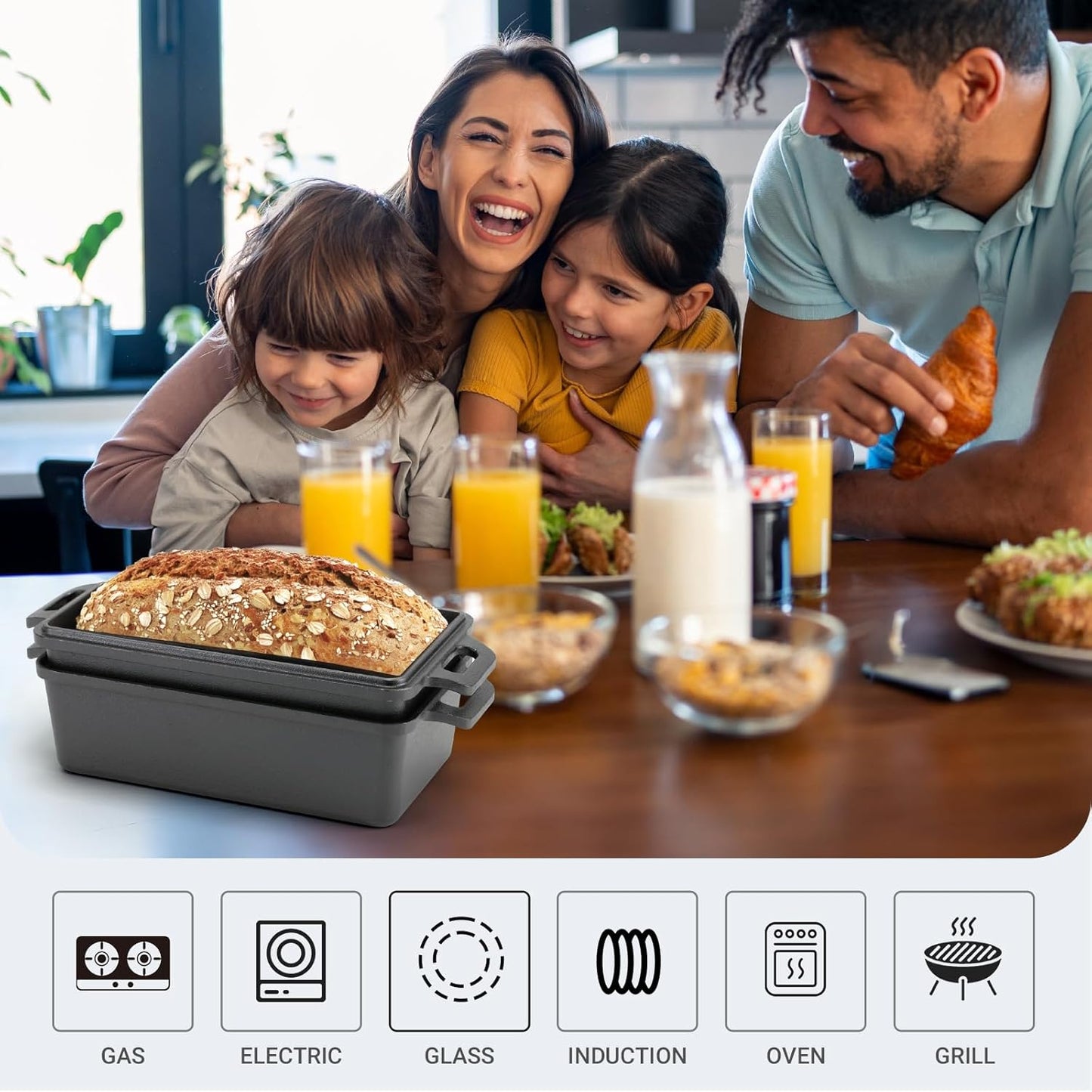 9×5 Inch Cast Iron Loaf Pan with Lid | Bread Baking Pan | Even Heat Distribution for Homemade Bread, Cake, and Meatloaf | 2 Piece Set
