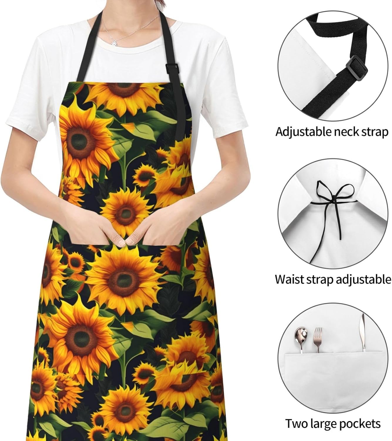 YANYU Beautiful sunflower Print 28x33 In Kitchen Apron Stylish Chef Apron with Pockets for Cooking Baking Painting