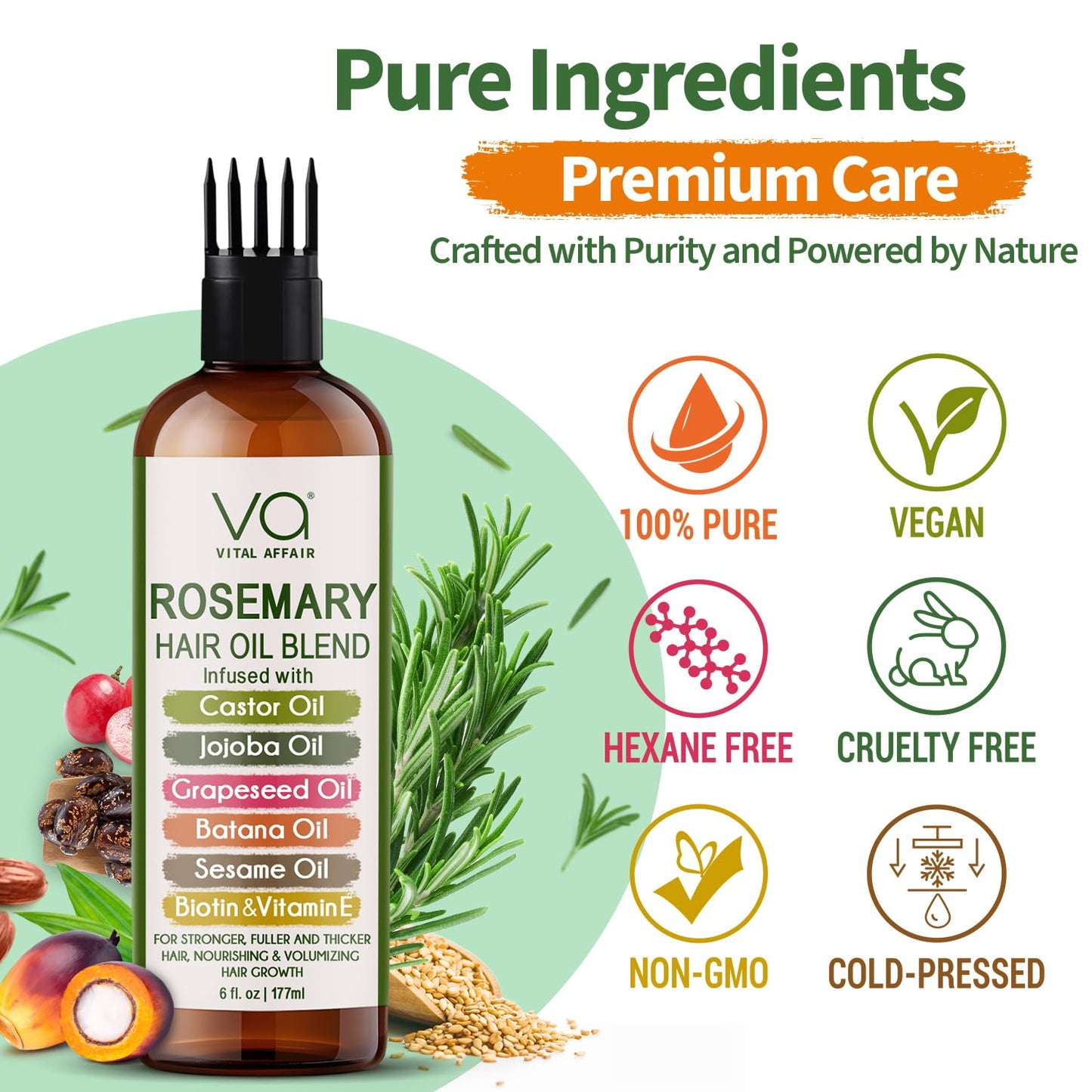 VITAL AFFAIR Blend Of Pure Rosemary Oil For Hair Growth With Castor, B
