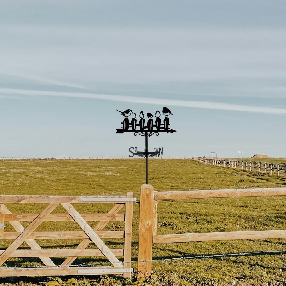SUPERDANT Birds Weather Vane Bird Fence Metal Wind Vanes for Yard Blac