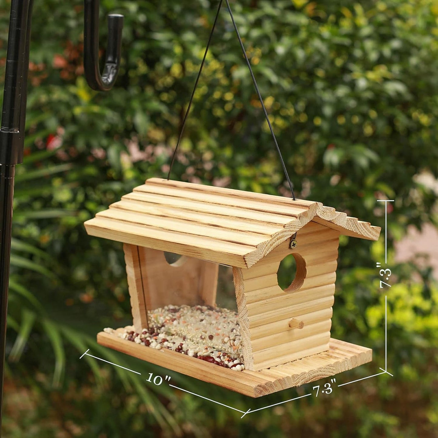 STARSWR Bluebird Feeder Outside,Mealworm Bird Feeder for Outdoors Squirrel Proof Hanging Birdhouse Feeder Wooden Bird House Feeder for Cardinal，Finch
