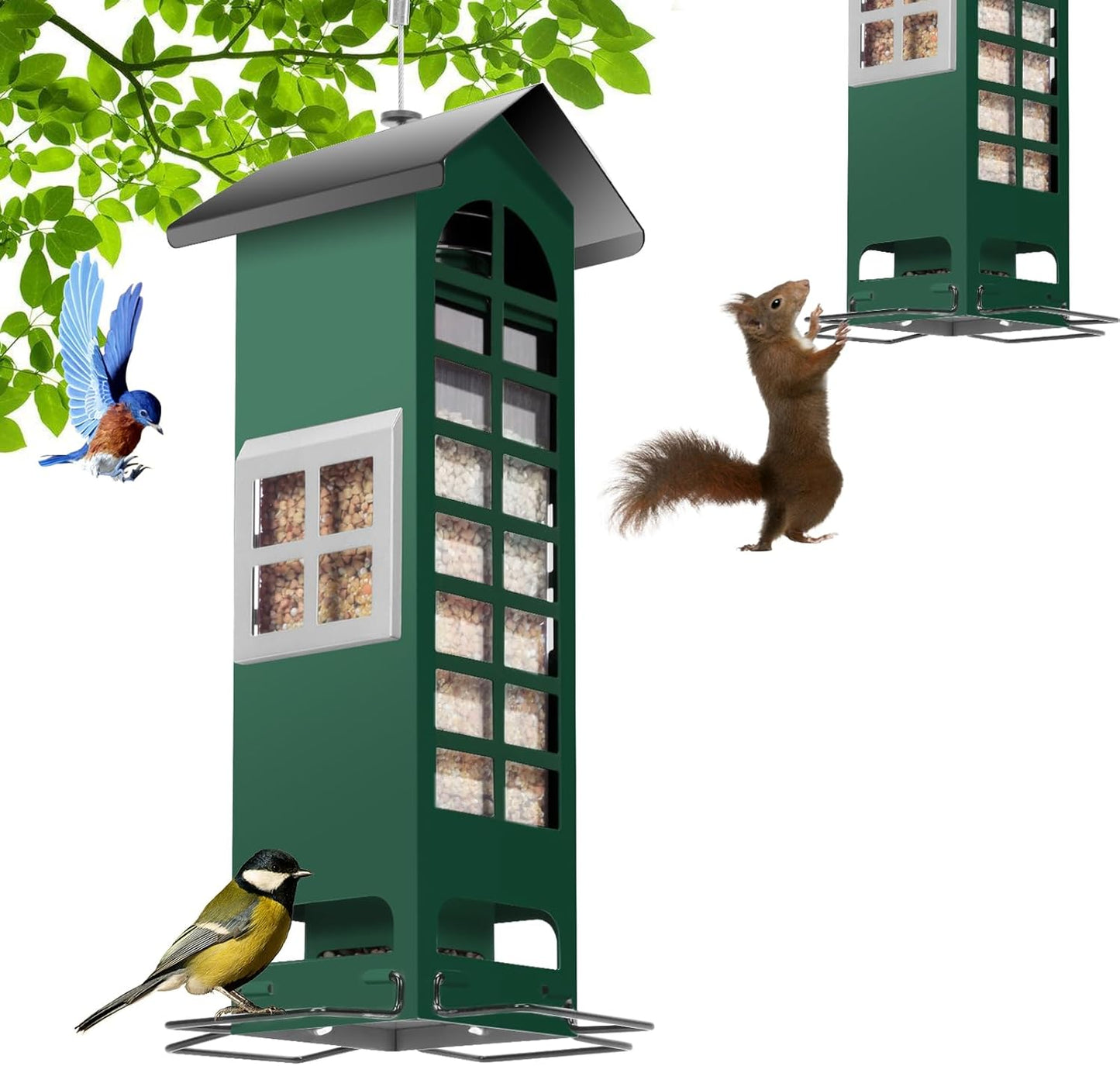 Bird Feeder Squirrel Proof Gravity Protection- Blue Jay Metal Bird Seed Feeders for Outdoor Hanging - Mesh Cardinal Finch Wild Bird Feeders Birdhouse,2.5LB Capacity for Thistle and Mixed Seed