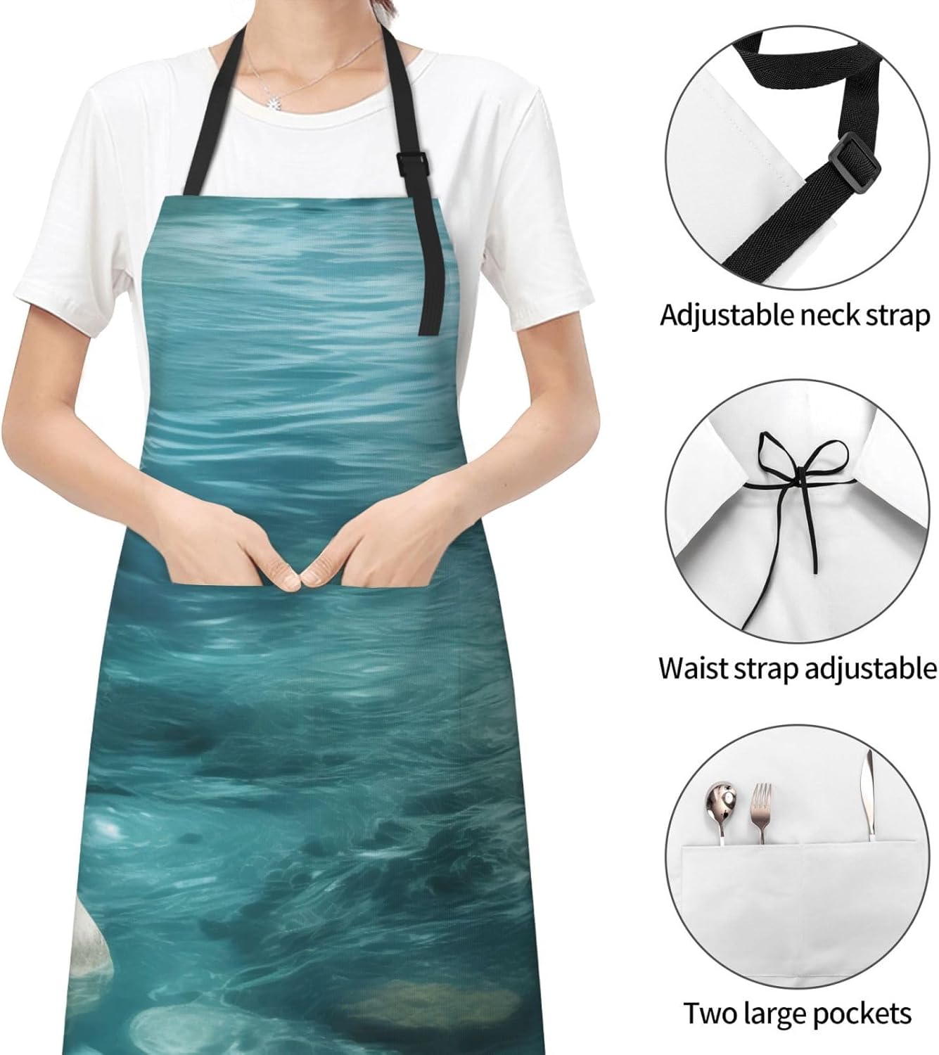 YANYU Tranquil water Print 28x33 In Kitchen Apron Stylish Chef Apron with Pockets for Cooking Baking Painting