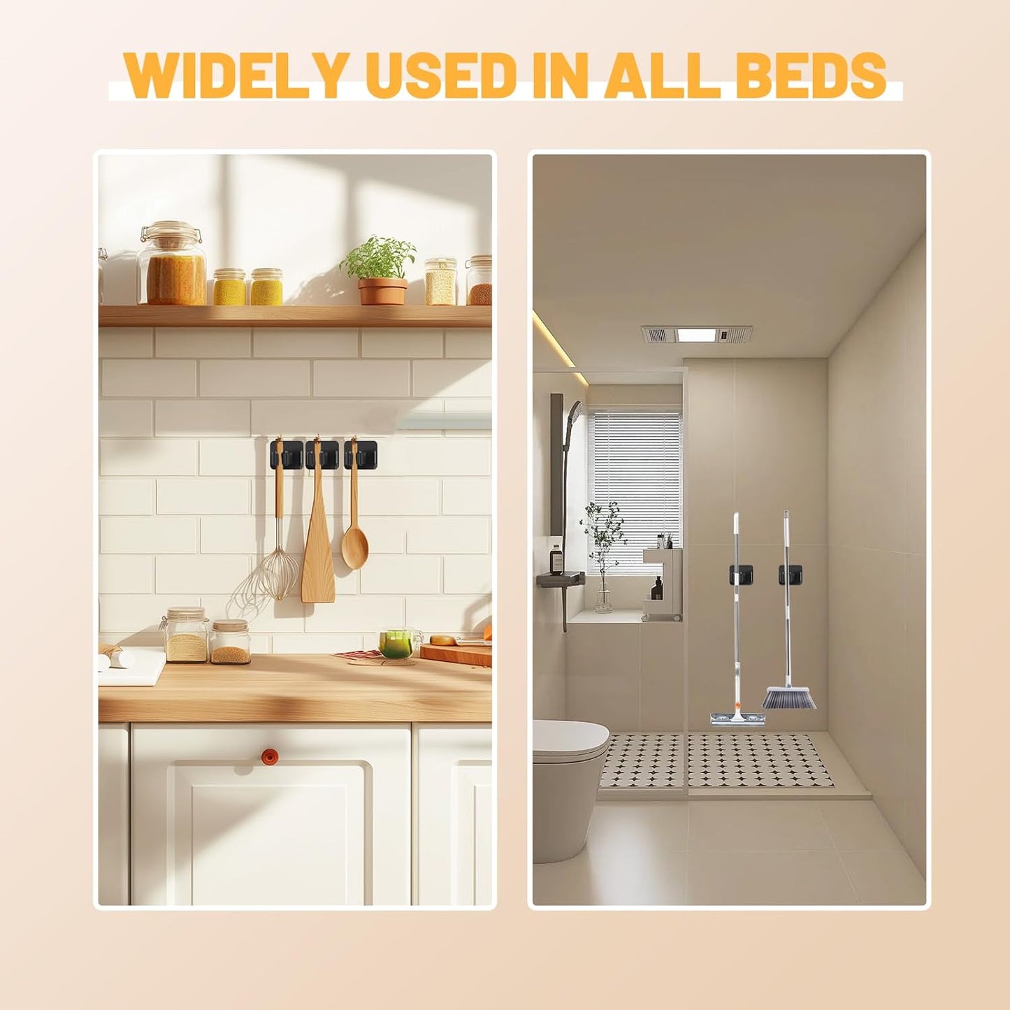 6 Pack Mop and Broom Holder Wall Mount - Stainless Steel Broom Mop Han