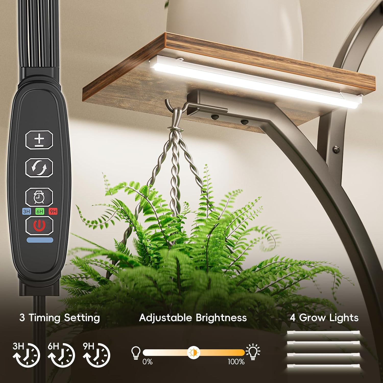 Plant Stand Indoor with 4 Grow Lights - 63" Tall Plant Shelf- 8 Tiered