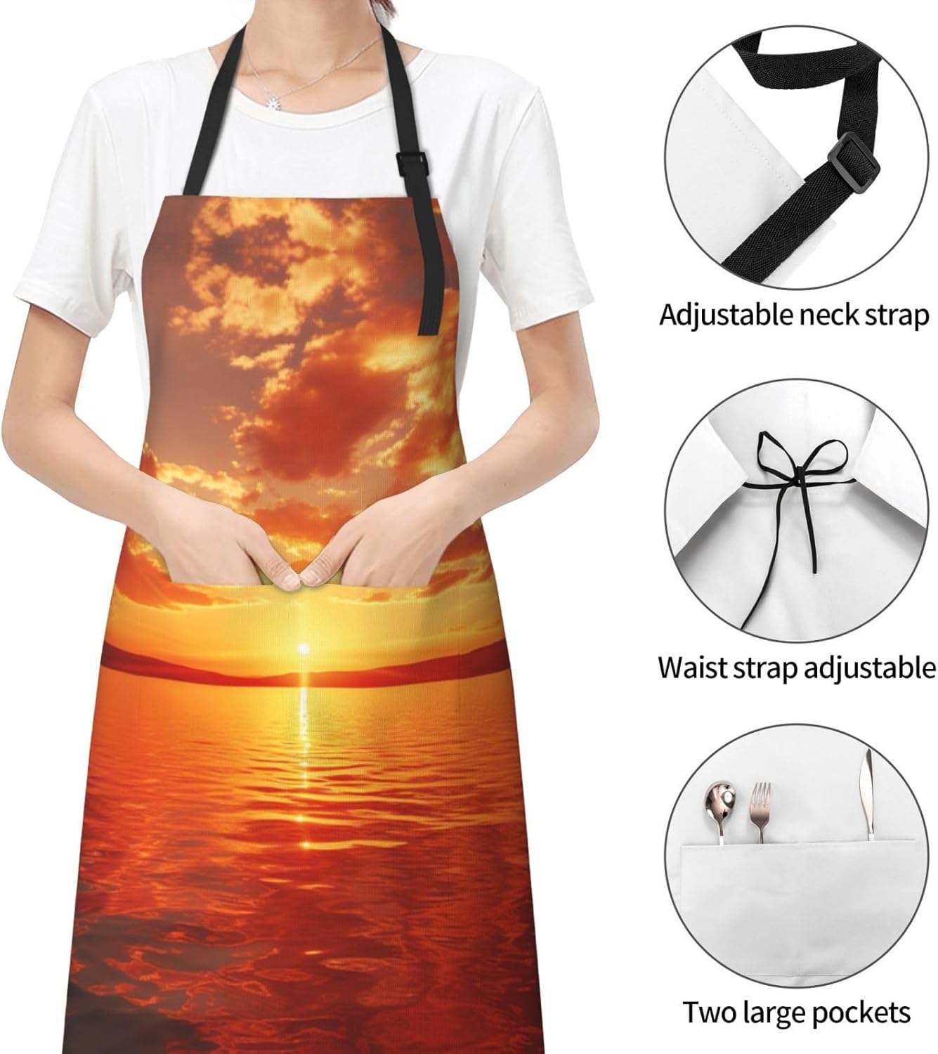 Golden Sunflower print Waterproof apron with pocket adjustable cooking apron for adult kitchen bibs to bake